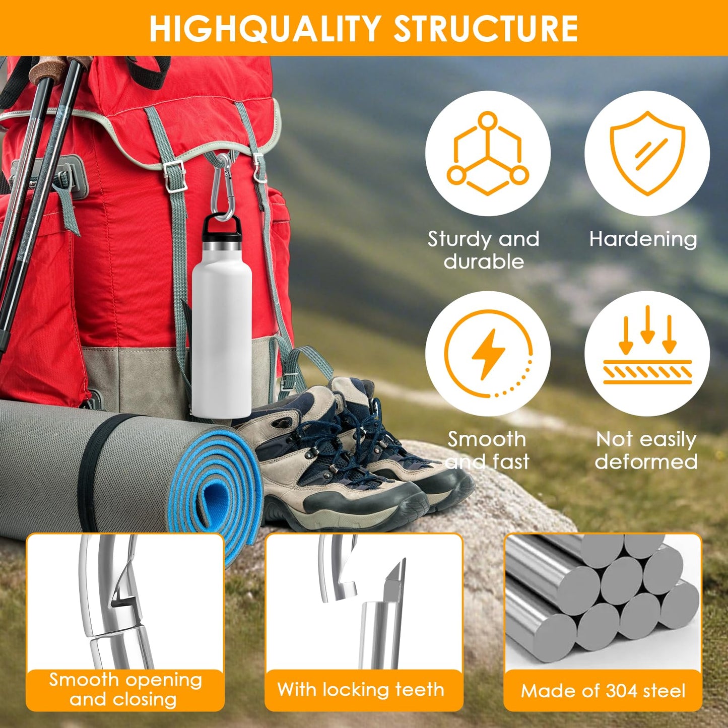 KATUMO M7 Heavy Duty Snap Hooks, 2.75 inch Carabiner Clip Quick Link, 418LBS Holding Capacity Stainless Steel Spring Clips for Hanging Hammock Climbing Hiking Traveling Camping Indoor & Outdoor