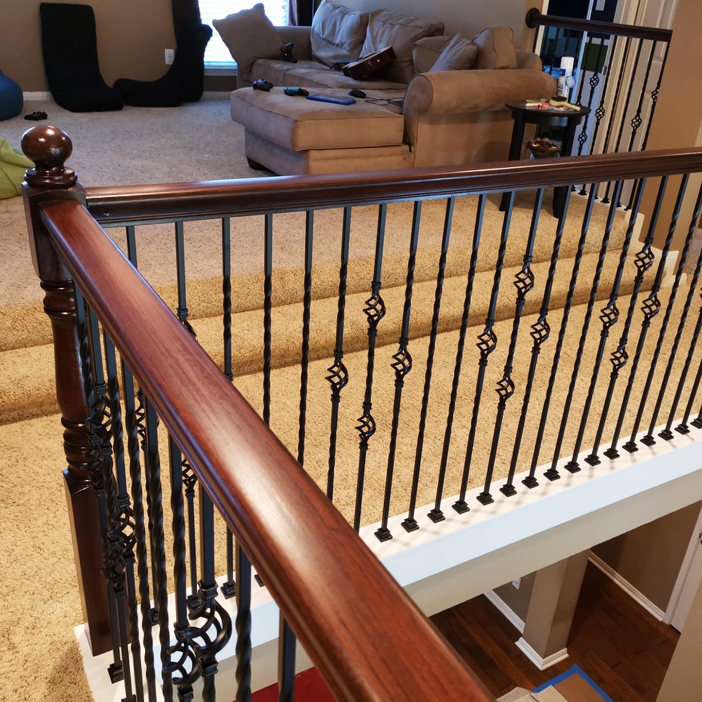 Affordable Stair Parts Long Twist Iron Balusters – Contractor Pack of 15, 1/2" x 44" Metal Stair Spindles, Wrought Iron Stair Railing Balusters Satin Black Finish