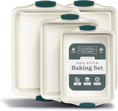 Country Kitchen Nonstick Bakeware Set - Heavy Duty & Durable, Easy Release, Sage | 4 Pieces