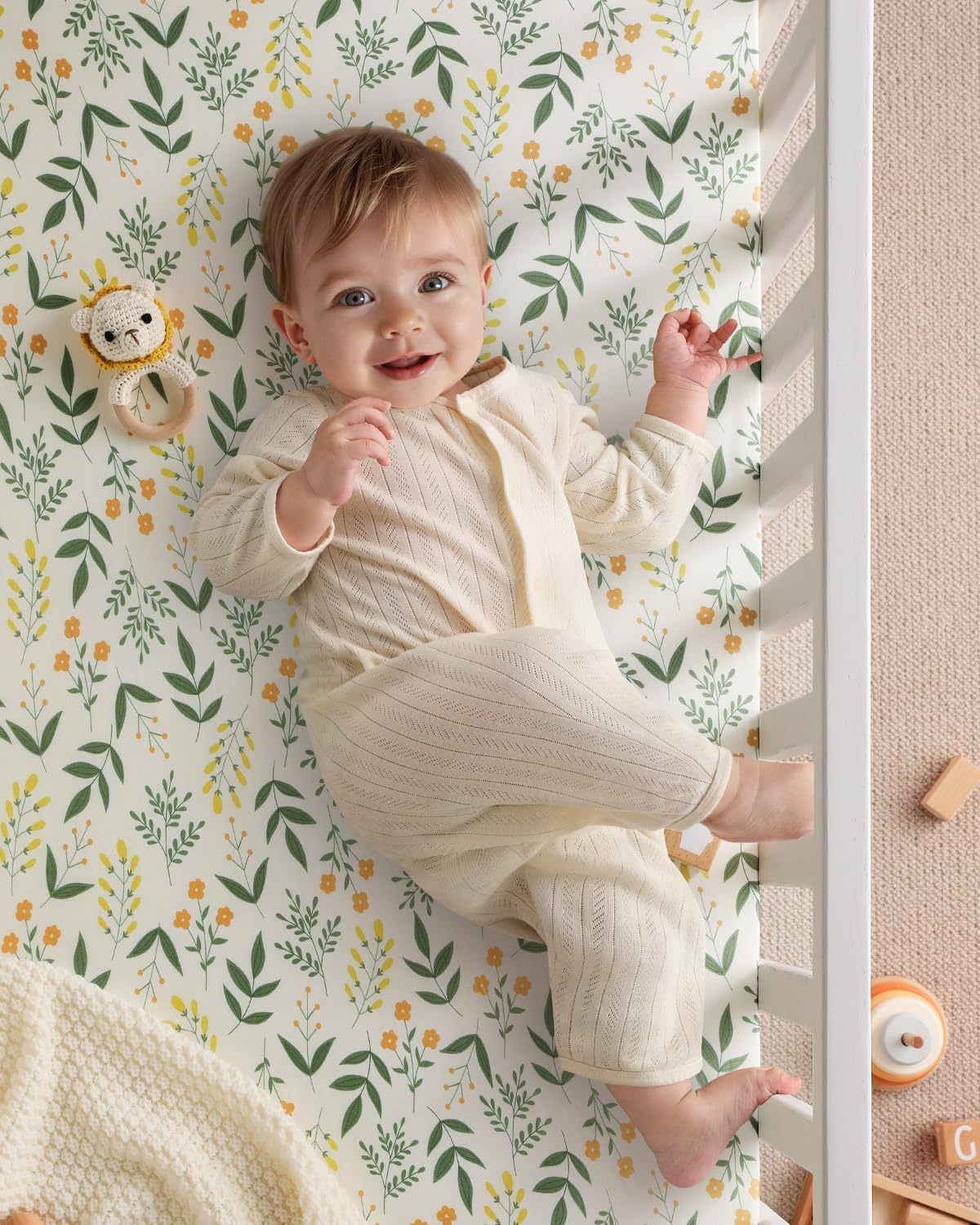 Yoofoss Baby Crib Sheets - Ultra Soft Microfiber Fitted Sheets for Standard Crib & Toddler Mattress | 52x28, Green Flower Design
