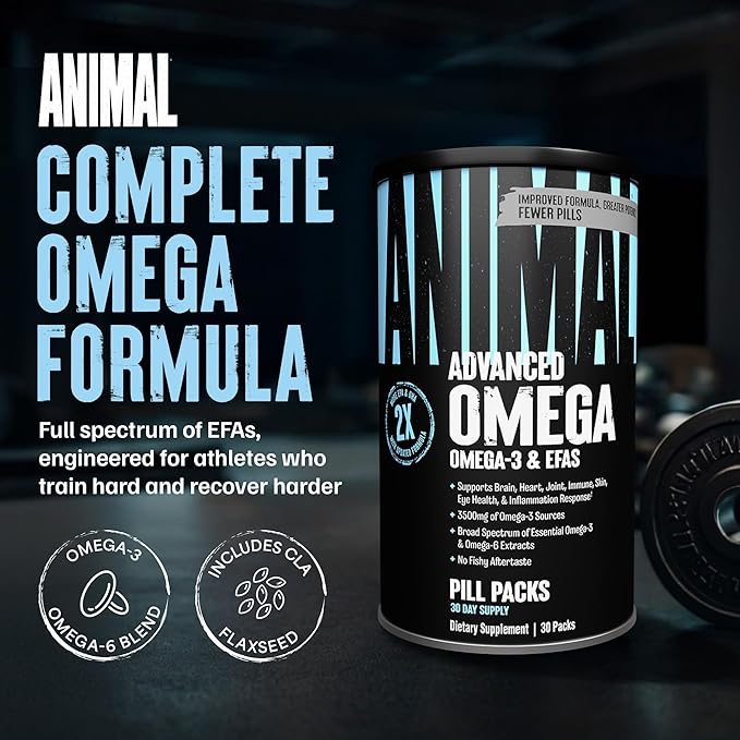 Animal Advanced Omega 3 Fatty Acids - 3500mg EPA DHA Fish Oil Omega 3 Supplement for Women & Men High Potency Blend with CLA GLA ALA for Brain Skin Eye Immune Joint Health 30 Pill Packs