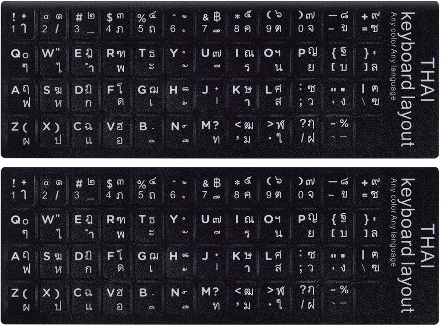 CaseBuy 2PCS Thai Keyboard Stickers, Thai-English Keyboard Letters Replacement Sticker White Font on Black Background