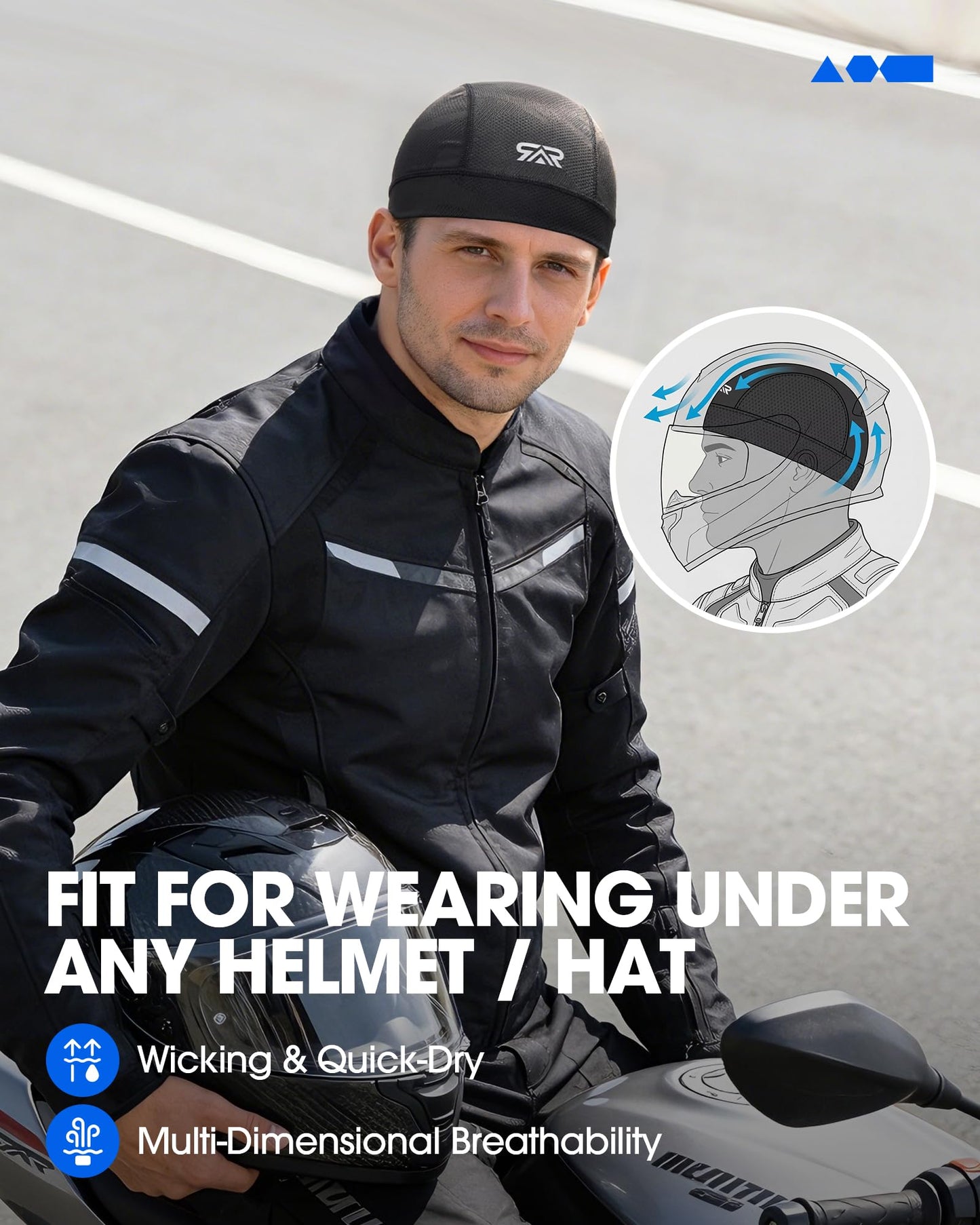 THINDUST 3Pcs Camo Breathable Mesh Skull Cap Cooling Moisture‑Wicking Motorcycle Cycling Helmet Liner Hard Hat for Men Women