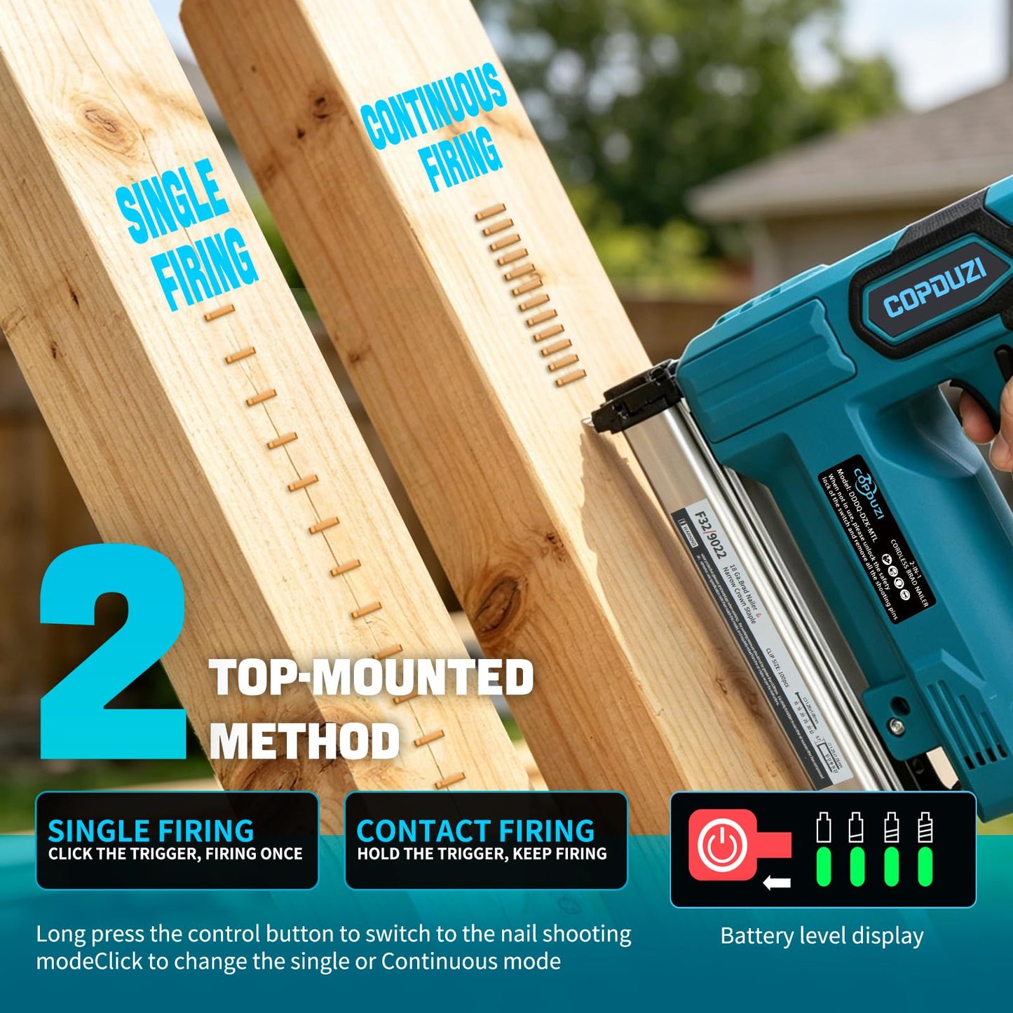 COPDUZI 21V Cordless Nail Gun, 18 Gauge 2-in-1 Electric Brad Nailer With 2 * 4.0Ah Battery, Pistola De Clavos with 2000pcs Nails, Power Nailers Adjustable Depth for Wood, Upholstery & DIY Projects