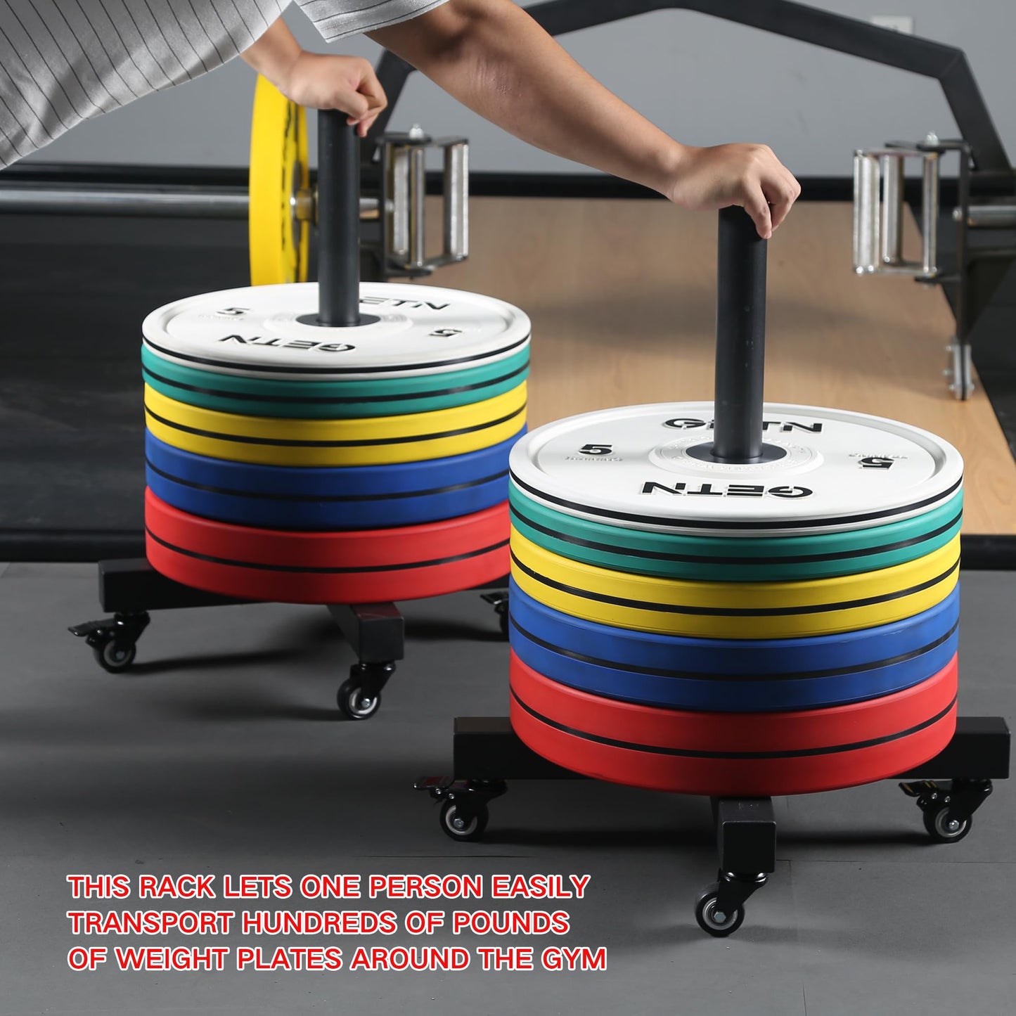 ZUKAM Upgraded Movable Olympic Weight Plate Rack with Wheel for 2-Inch Bumper Plates Weight Storage, Stores up to 800lbs of olympic weight plate, Sold in pairs(Black)