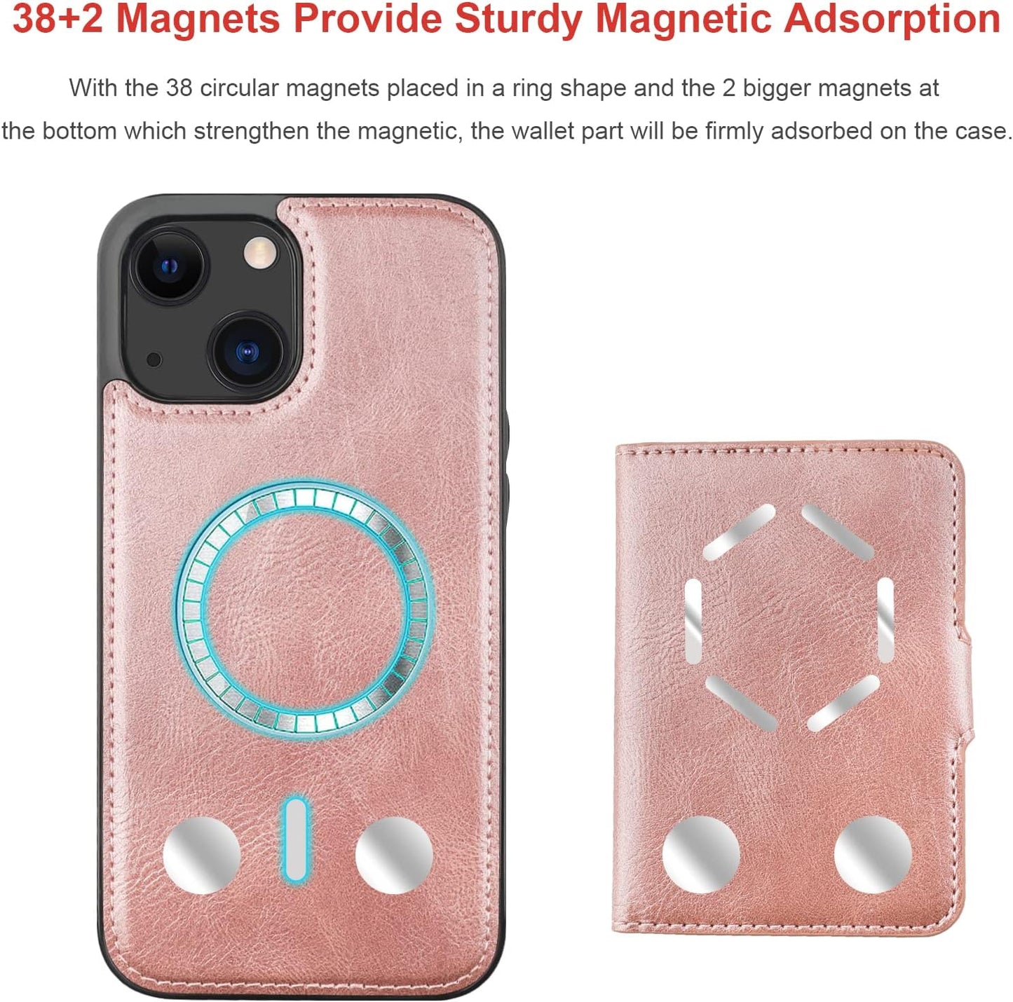 Bocasal 13 6.1 Inch Wallet Case for iPhone Compatible with MagSafe Magnetic RFID Blocking Detachable Premium PU Leather