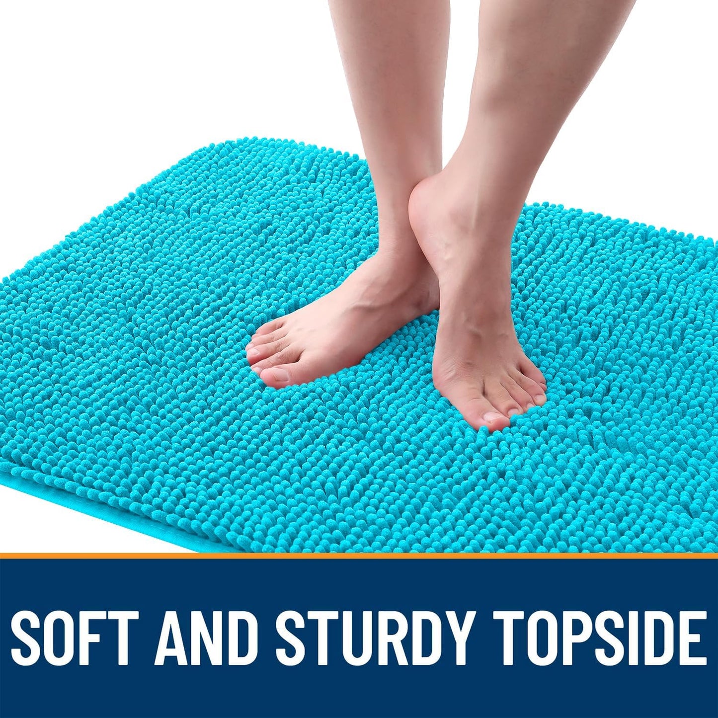 OLANLY Dog Door Mat - Absorbent Non-Slip Chenille Mat for Muddy Paws | 59x24 Inches, Aqua Blue