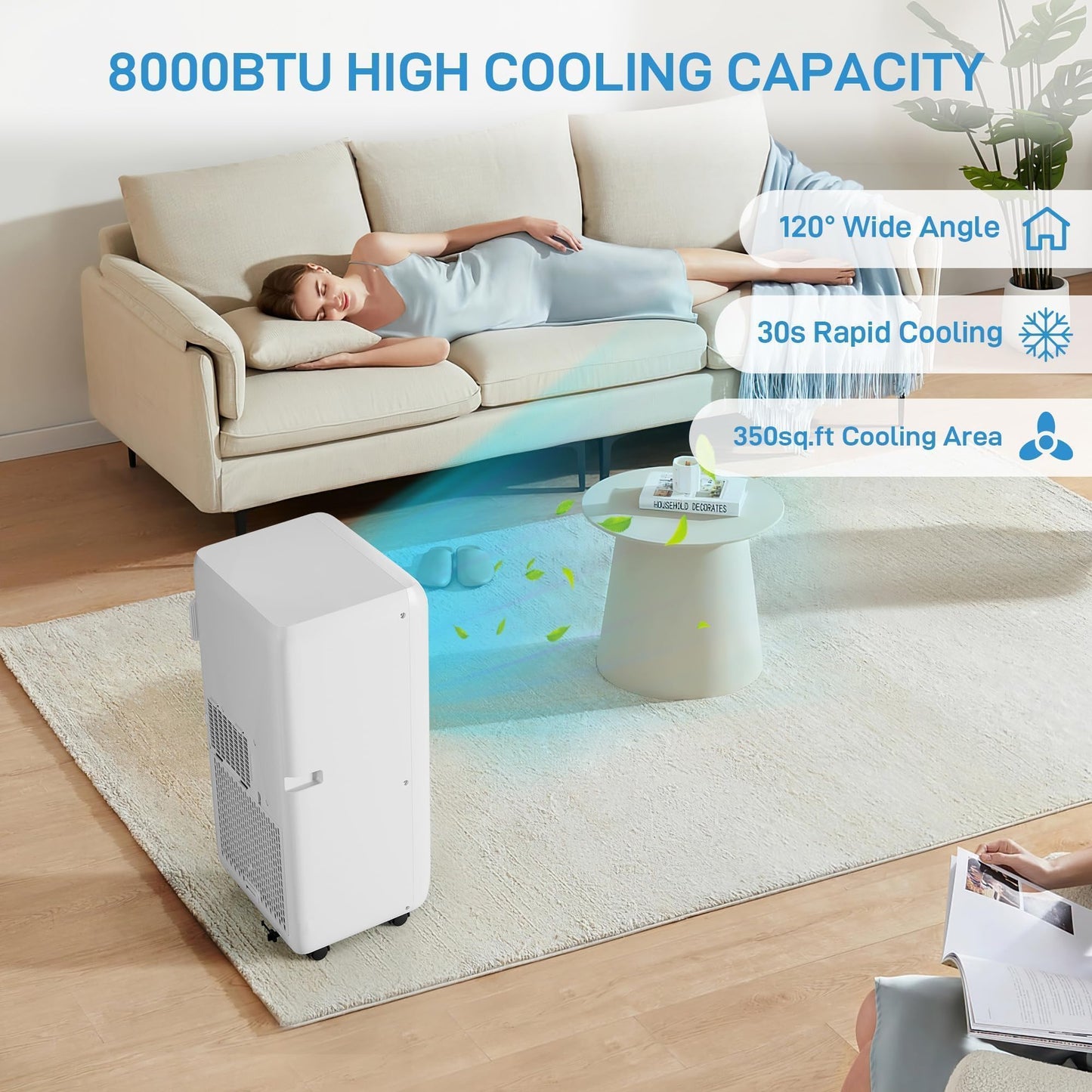GarveeLife Portable Air Conditioner,10,000 BTU for Rooms up to 450 Sq.Ft., Smart Compact AC Unit with Cooling, Dehumidifier, Fan, Remote Control and Window Kit, White
