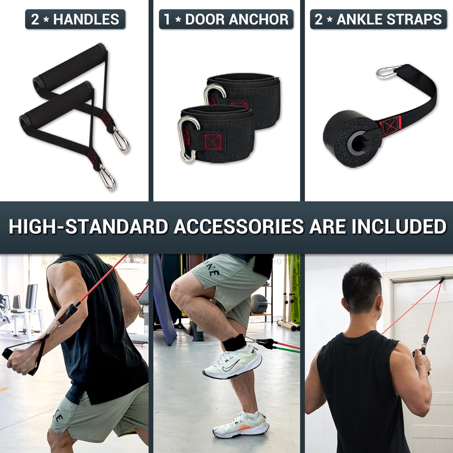 TheFitLife Resistance Bands Set 250lbs – Heavy Resistance Bands for Home Gym, Advanced Strength Training Equipment with Handles, Door Anchor & Ankle Straps (Red-Grey 250LBS)