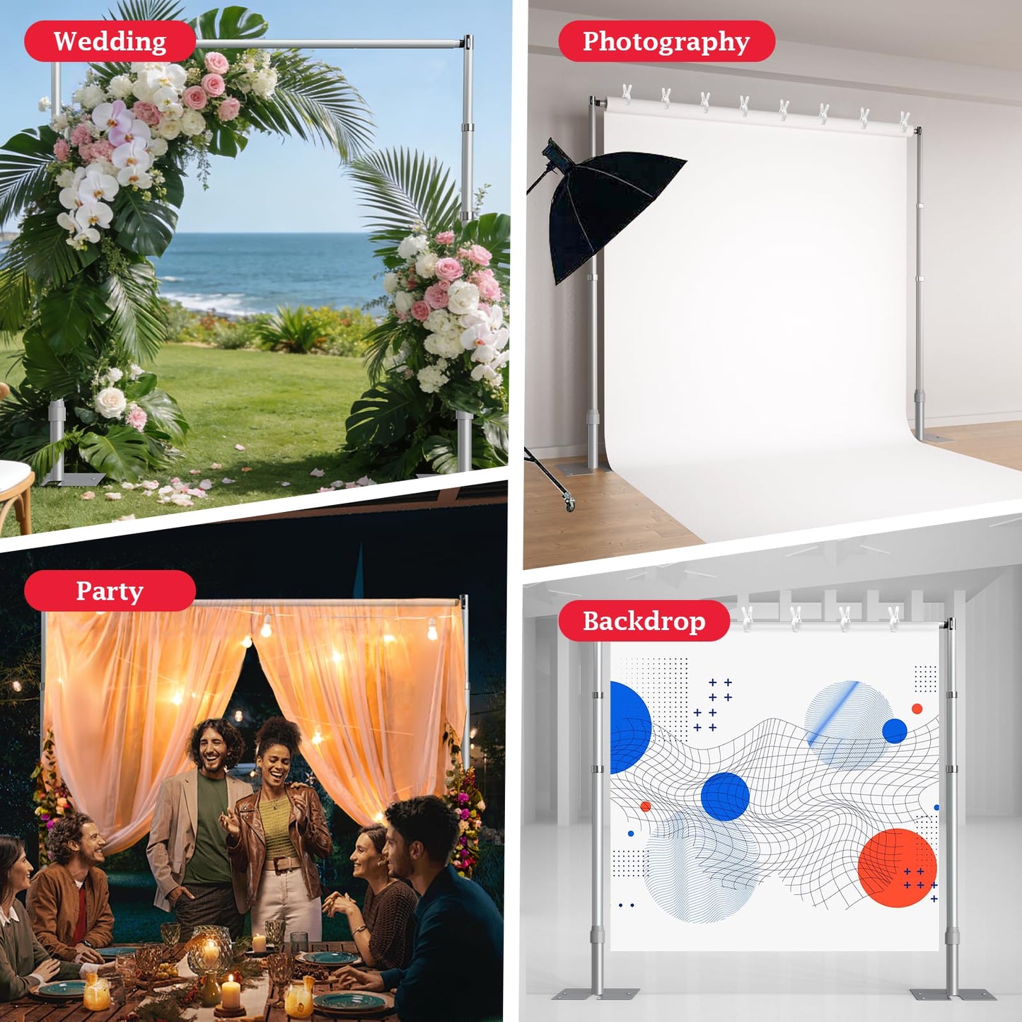 EMART 10x10ft Heavy Duty Backdrop Stand Kit, Adjustable Pipe and Drape Photo Booth Frame for Wedding, Party, Christmas, Birthday Decorations