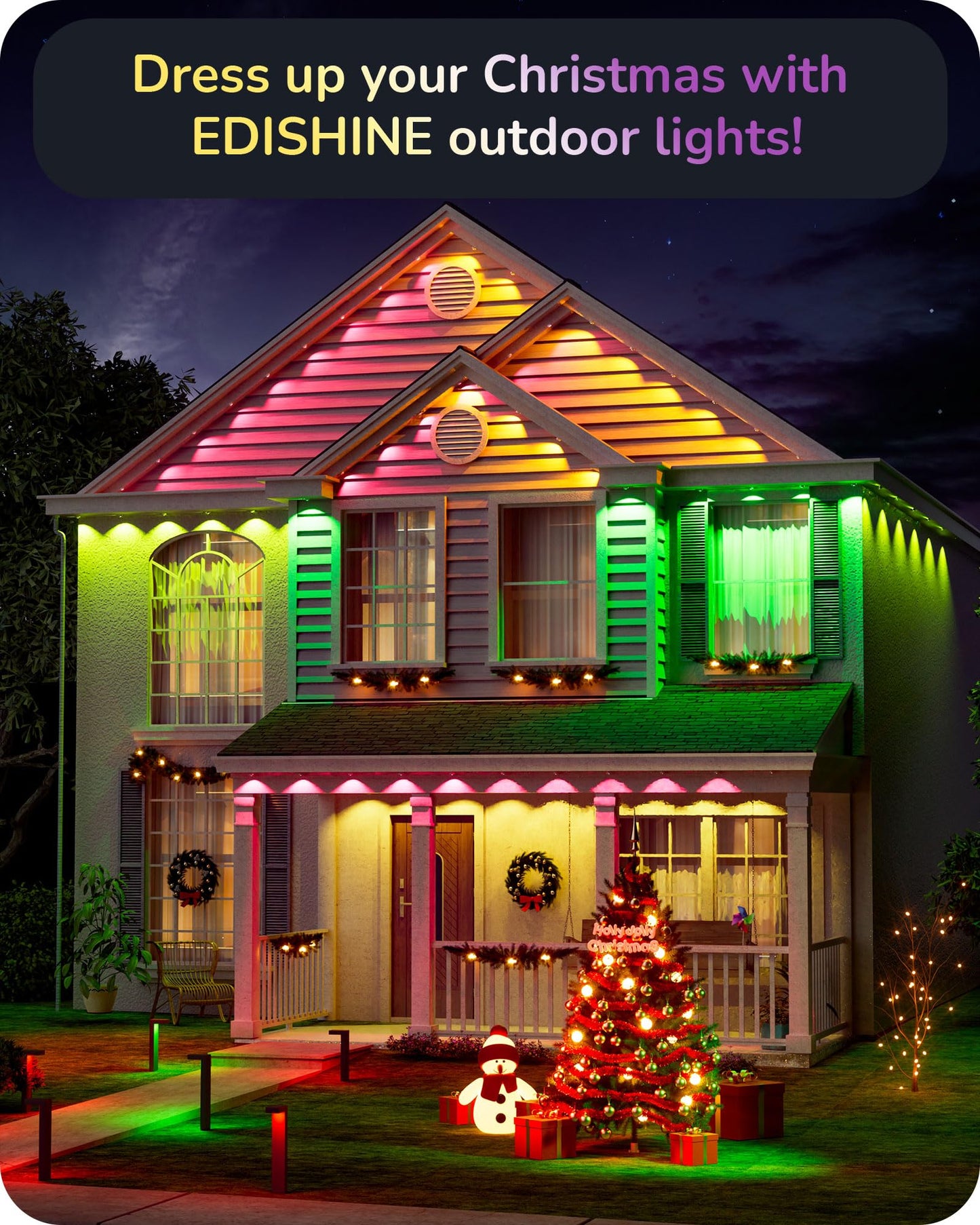 EDISHINE 60ft Outdoor Eave Lights, 40 LED RGBW+Warm/Cool White, Model OL06, Smart Control, IP67, 50 Scene Modes