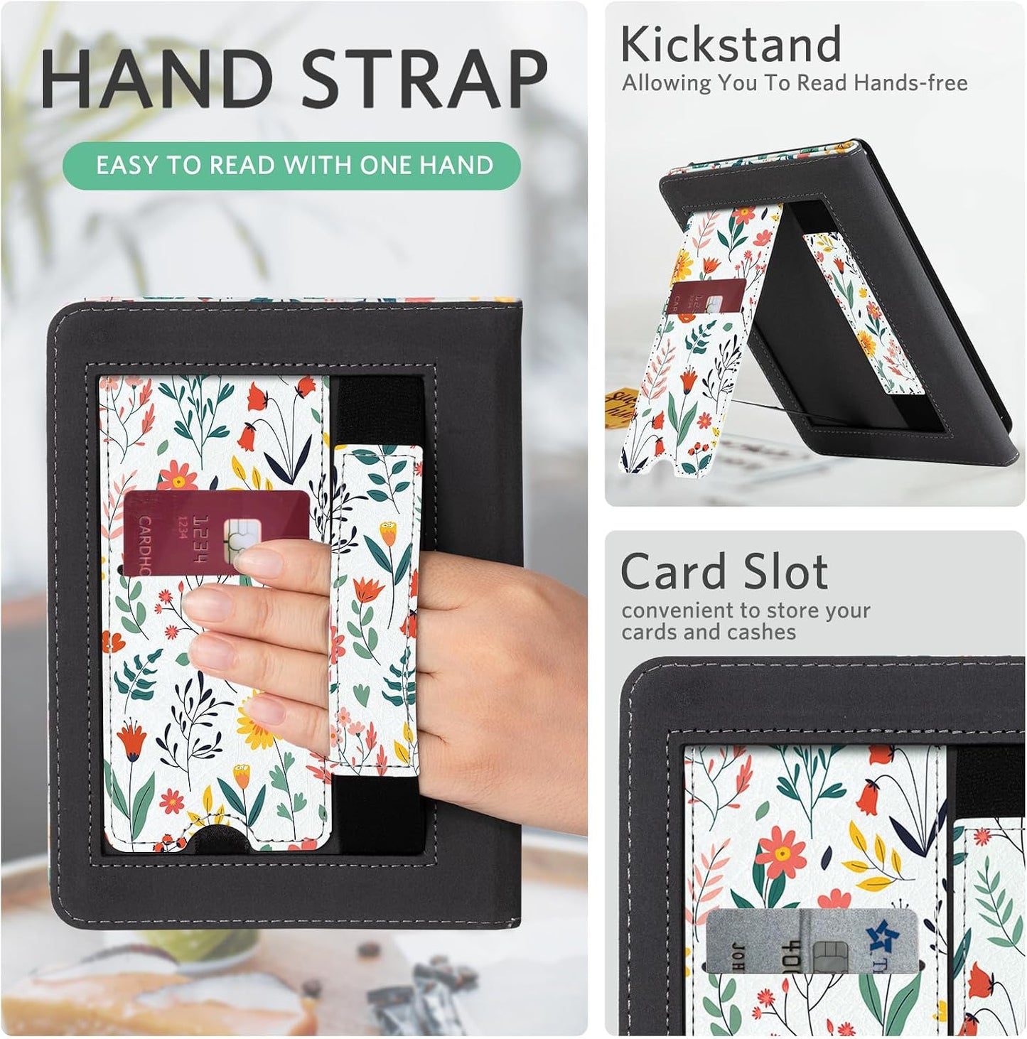 CoBak Ebook Reader Case with Stand - Premium PU Leather Cover with Auto Sleep Wake and Hand Strap
