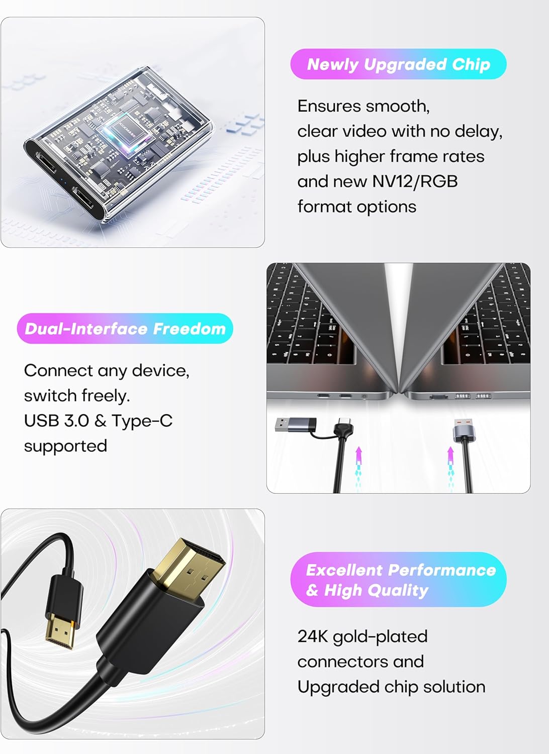 XIIXMASK 3.0 4K 4K 60FPS/1080P 240FPS PS5/Camera/PC/Streaming Video Capture Card, USB Capture Card HDMI Loop-Out, Video
