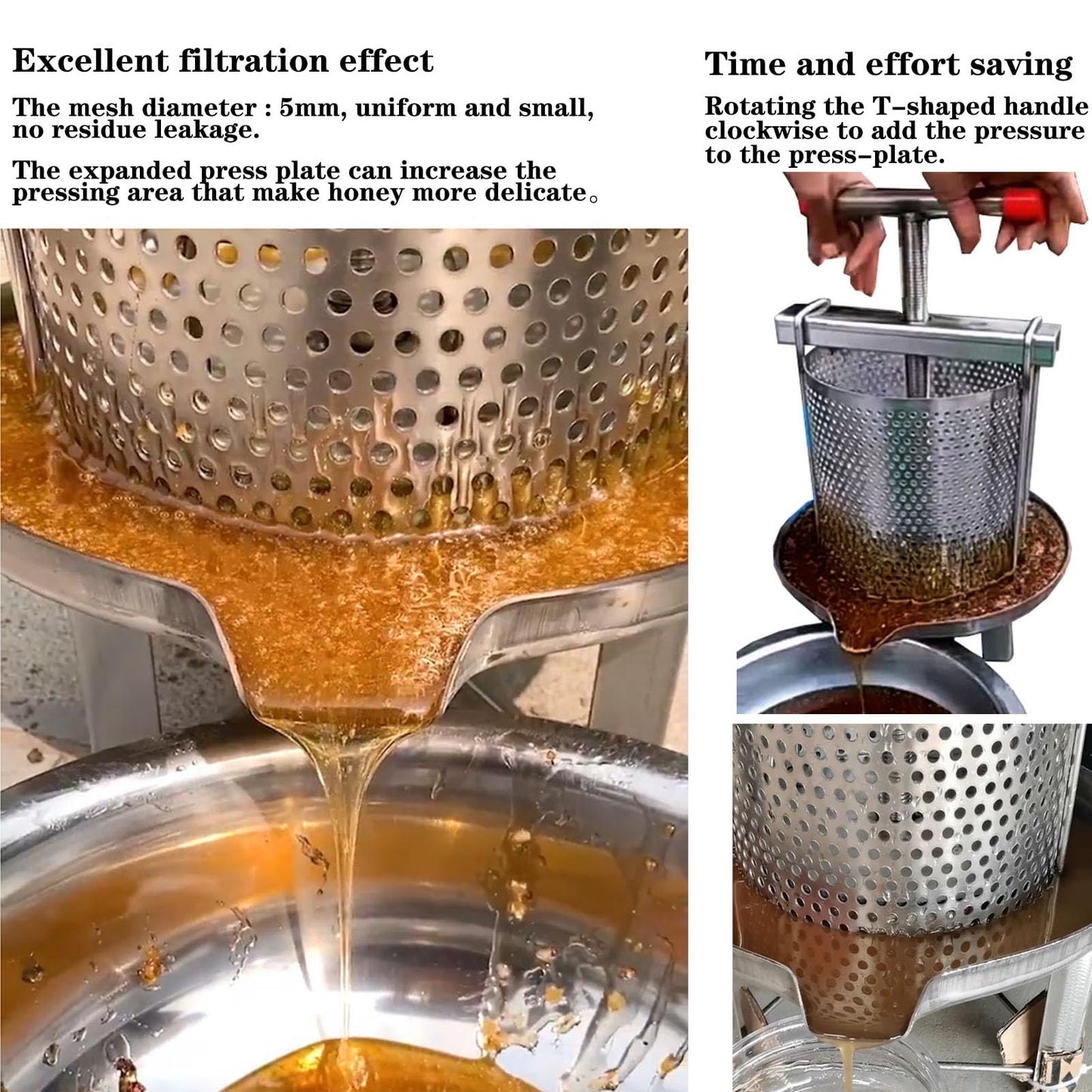 HCTOOL Honey Press Extractor Wax Machine Stainless Steel Honey Press Beeswax Machine Manual Large Bee Honey Presser Fruit Wine Press For Honey Wine Juice Vegetables Olive Oil Making