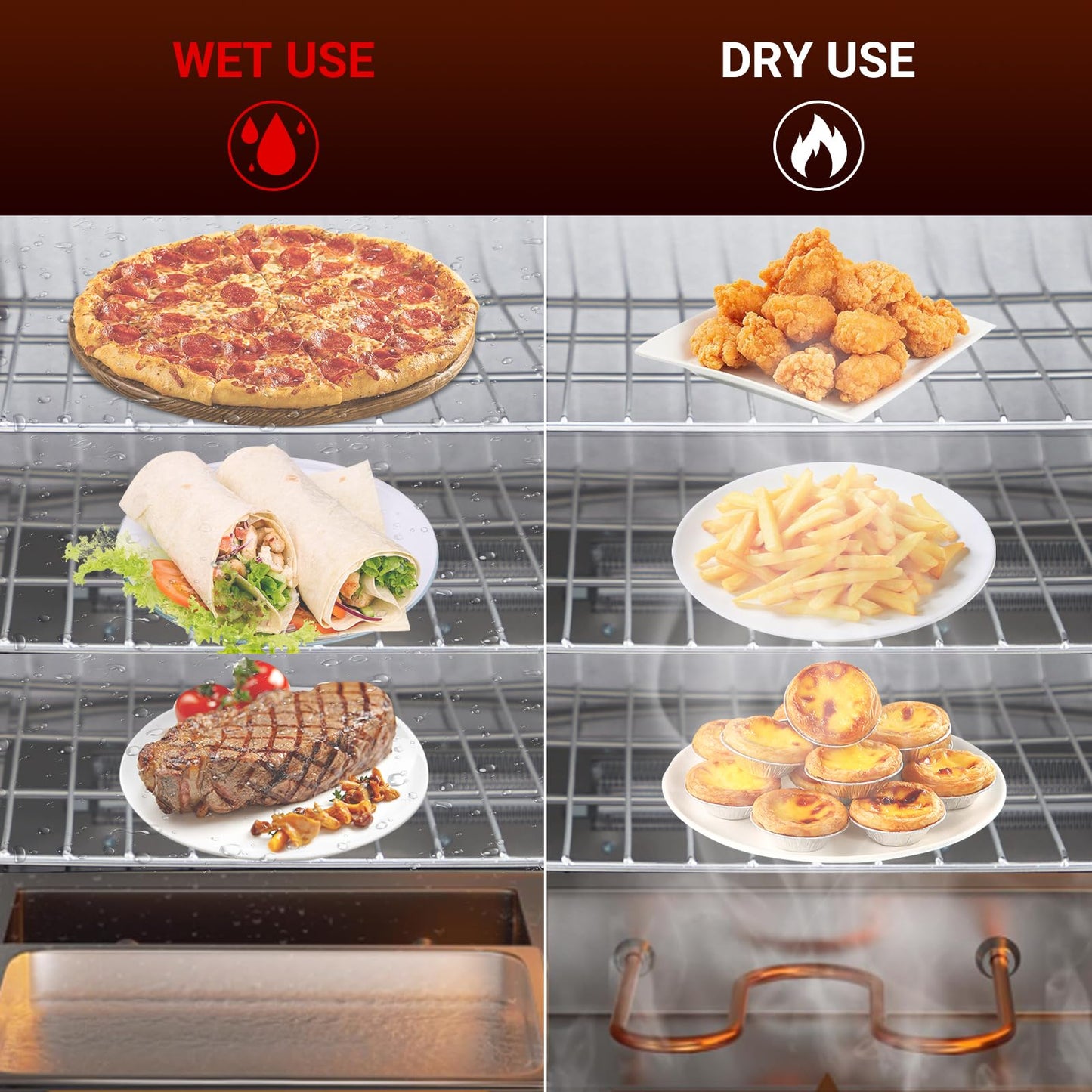EliteEdge 5-Tier Hot Box Food Warmer 19"x23"x27", 850W Stainless Steel Heated Cabinet/Proofing Cabinet with Water Tray, Fits 1/1 Pans, Perfect for Pizza, Chicken, Patty, Pastry