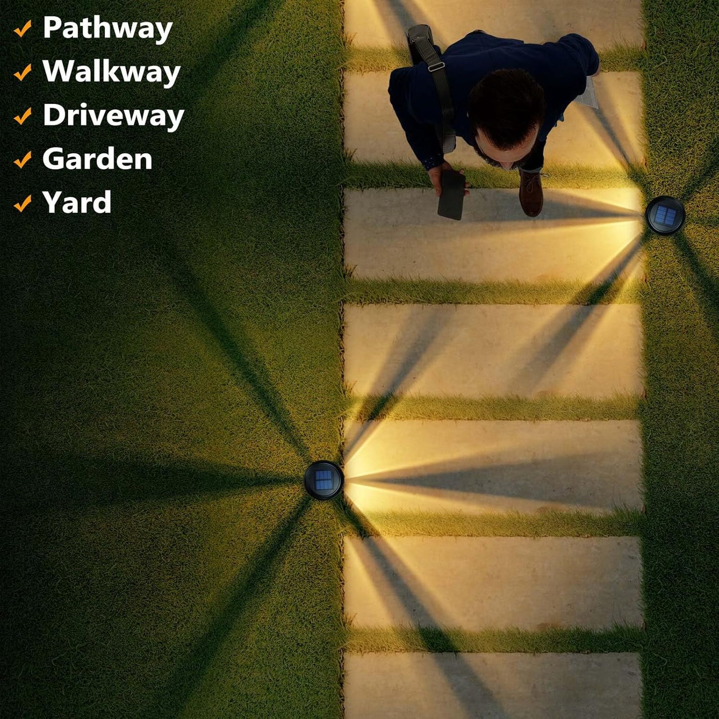 Priddop Solar Pathway Lights - 12 Pack Waterproof Outdoor Lighting | 3000K Warm White Bulbs for Garden & Driveway