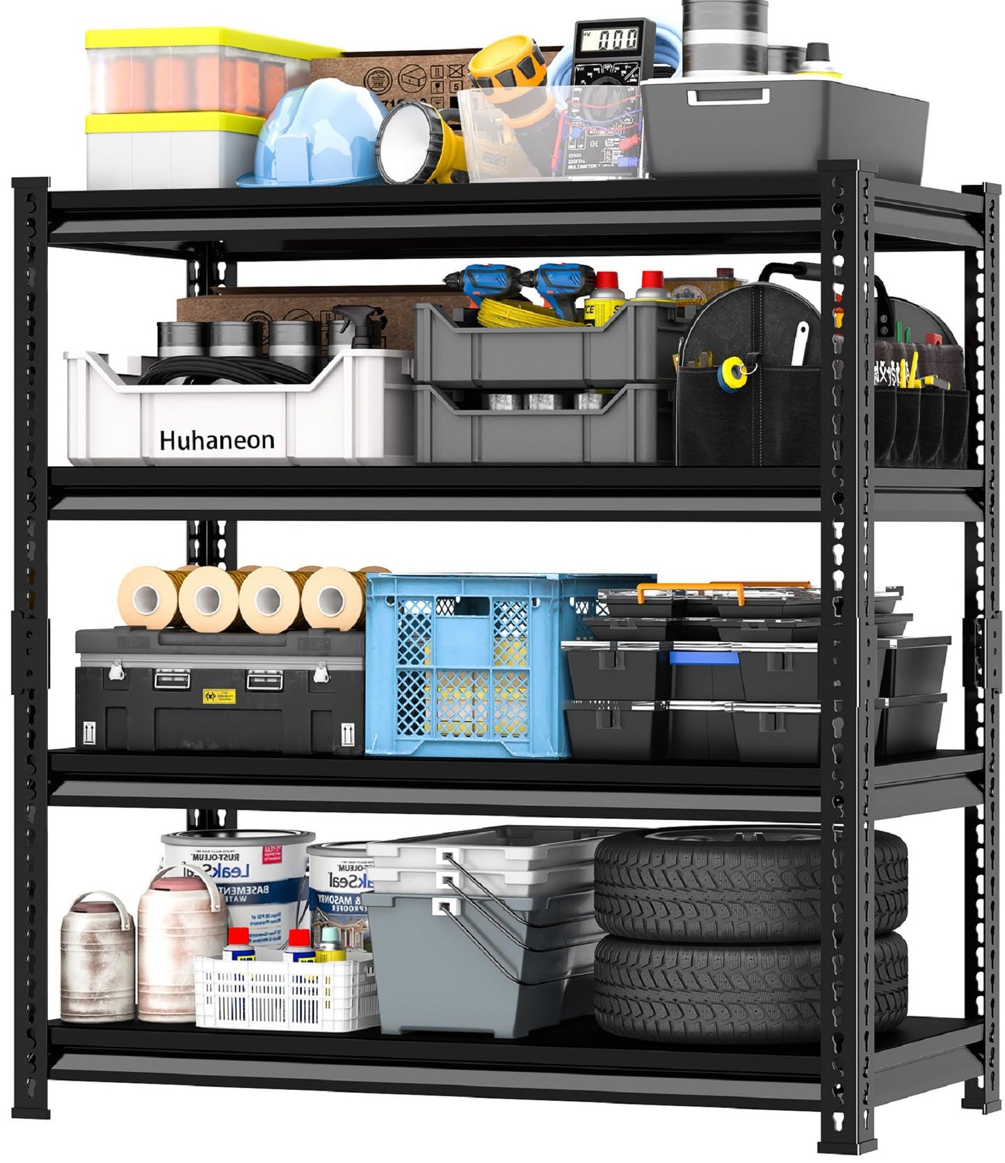 Huhaneon Metal Garage Shelving for Storage - 40'' W 1,680 Lbs Heavy Duty 4 Tier Utility Shelves Freestanding - Adjustable Rack Units for Basement Pantry Kitchen - 40" W x 16" D x 62" H Black