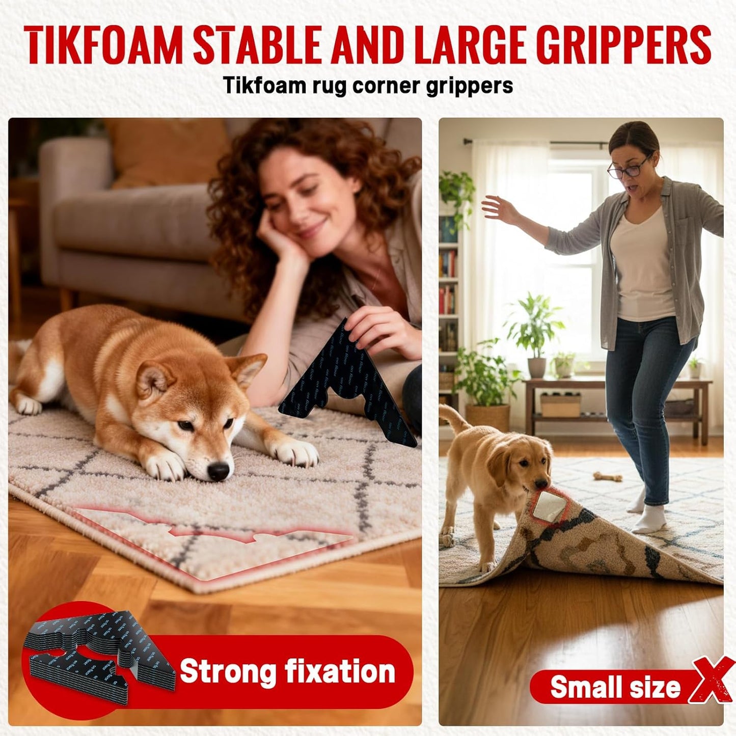 Skiennix Non-Slip Rug Grippers - Reusable Carpet Corner Stickers for Hardwood & Tile Floors | 8-Pack