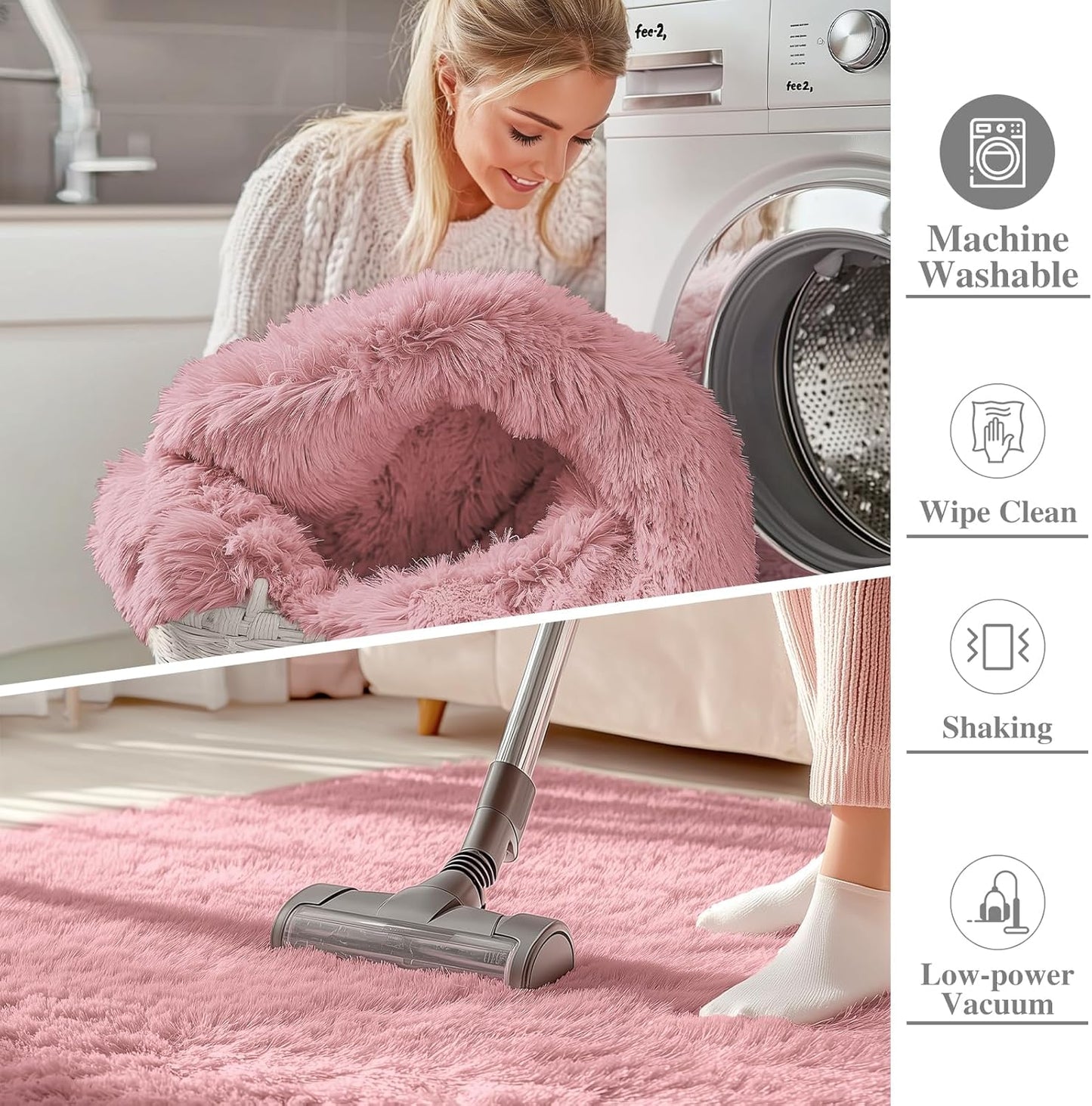 OLANLY Runner Rugs - Soft, Machine Washable Shaggy Carpet for Hallway & Bedroom | Pale Pink 2x8 ft