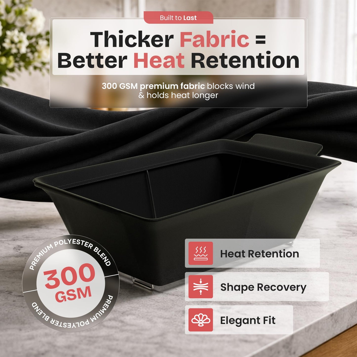 Chafer Wind Guard by Merchlio- 4 Pack | Handle Covered Chafer Dish Covers | Fitted, Washable & Elegant Buffet Decor | Functional Catering Wind Guard | Black