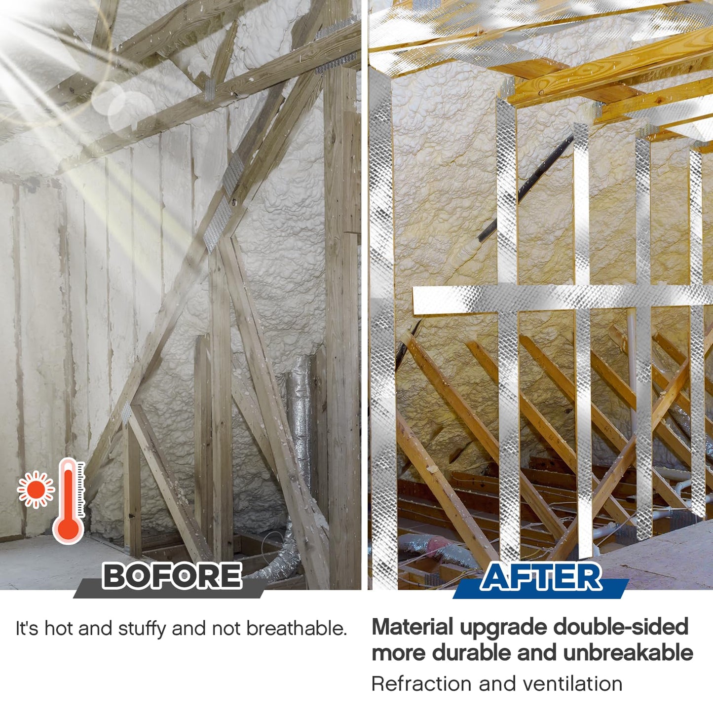 Ireer 4ft *250ft Radiant Barrier Insulation Roll Attic Reflective Commercial Grade Heavy Duty Foil Insulation Cover Roll Wrap for Garage Door Roof House Cold Storage