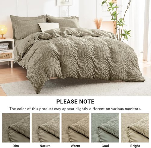 HYMOKEGE Queen Comforter Set - Luxury 7-Piece All-Season Bedding in Seersucker Style