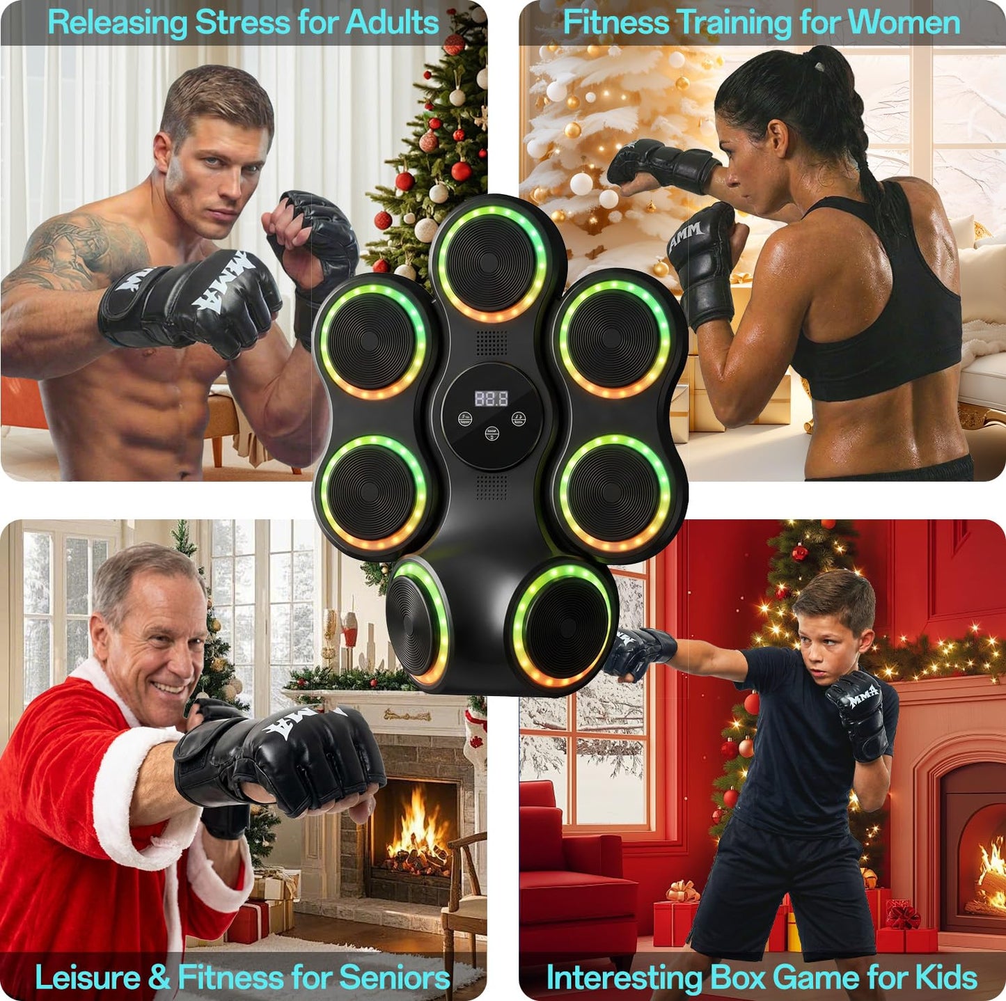 Strenellea Music Boxing Machine for Adults, Music Punching Machine with Gloves, Interactive Wall Mounted Electronic Boxing Target with 11 Modes & 9 Speeds, Gift for Men and Kid (RGB Light)
