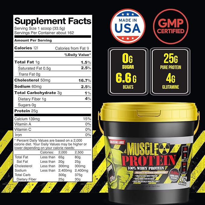 Muscle Protein Whey Powder [12 lbs/Pack of 1]??Cold Filtered, 25g Pure Protein, 6.6g BCAAs (Packaging May Vary) (12LB, Peanut Butter Chocolate)