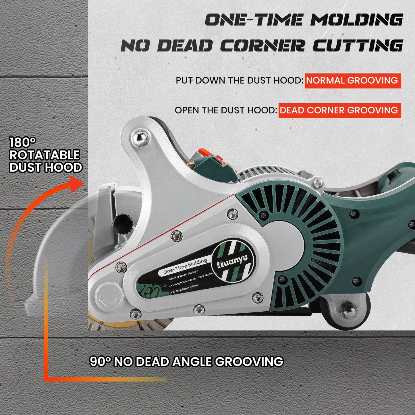 Huanyu Electric Wall Chaser 1 time Molding Wall Groove Cutting Machine Infrared Sighting 4800W Cutting Width 40mm Depth 40mm Wall Chaser Concrete Cutter Magnesium Alloy for Cement Brick Marble 110V