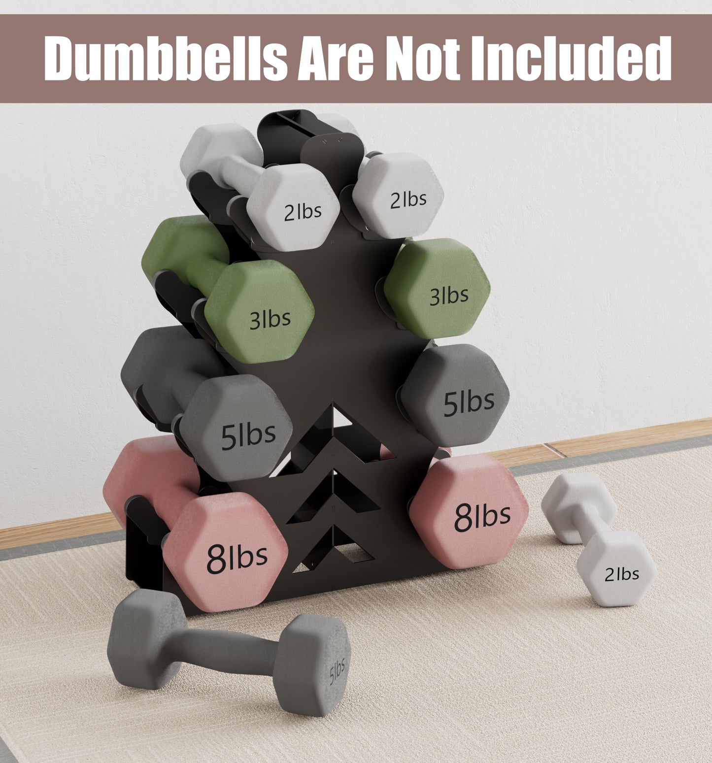 Lovind Dumbbell Rack, Stand Only, No Install Needed Small Weight Rack with Dumbbell Protector Edge,Suitable for Rubber-Coated Dumbbells