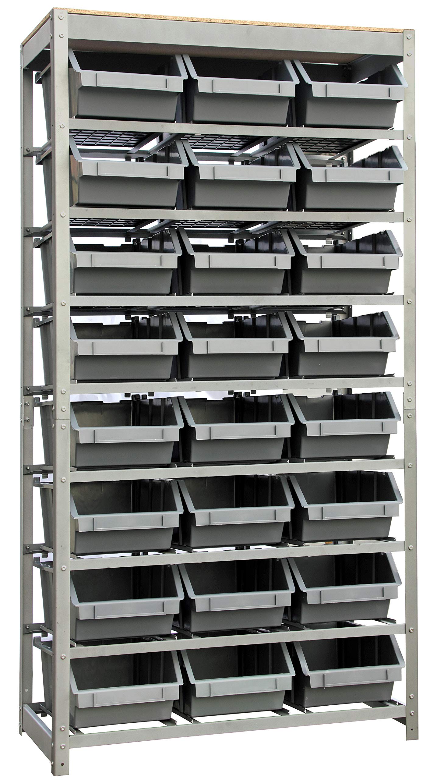 King's Rack Bin Rack Storage System Heavy Duty Steel Rack Organizer Shelving Unit w/ 24 Plastic Bins in 8 Tiers