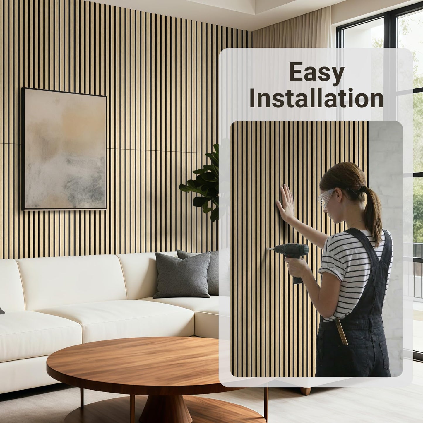 JUWEI DIRECT Wood Slat Acoustic Panels – 3D Textured Wall Panels for Noise Reduction & Modern Decor, Soundproof Panels for Bedroom, Office & Home Theater (13# Classic Oak1, 47.2 x 23.6 x 0.7 inches)