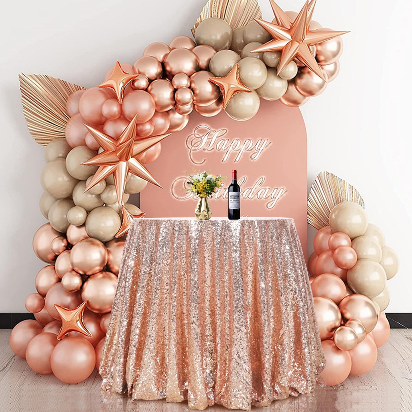 SquarePie Round Sequin Tablecloth 120 Inch Rose Gold Sparkly Table Cloth for Wedding Party