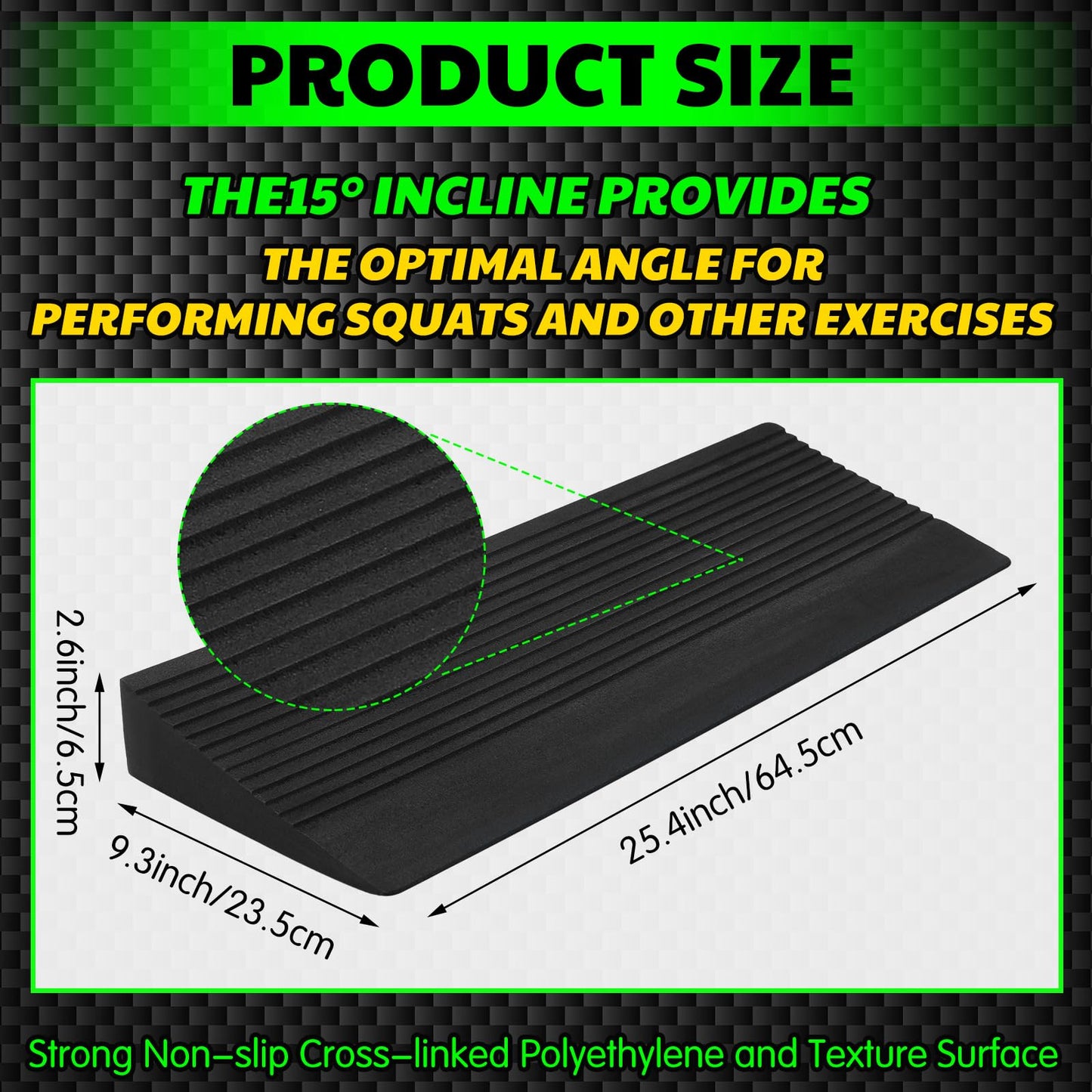 Pangda Squat Wedge Block Slant Board Incline Board 25.4 x 9.3 x 2.6 Inch Deadlift Platform Squat Stand Heel Wedge for Exercise Equipment for Weightlifting Stretching Training Fitness Exercise