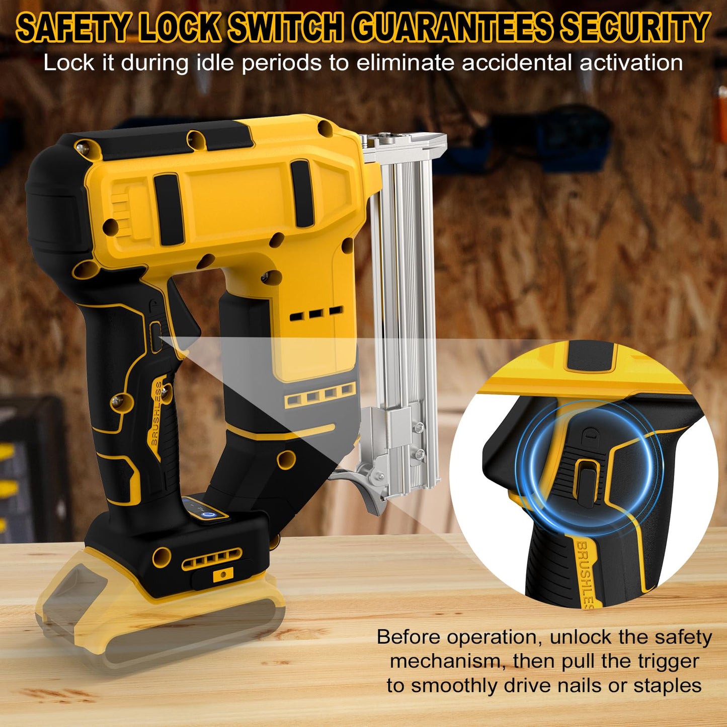 18 Gauge Cordless Brad Nailer for Dewalt 20V MAX Battery, Battery Powered Nail Gun with 1000 Nails, Lightweight Electric Nail Gun for Woodworking, DIY, Framing & Home Improvement (No Battery)