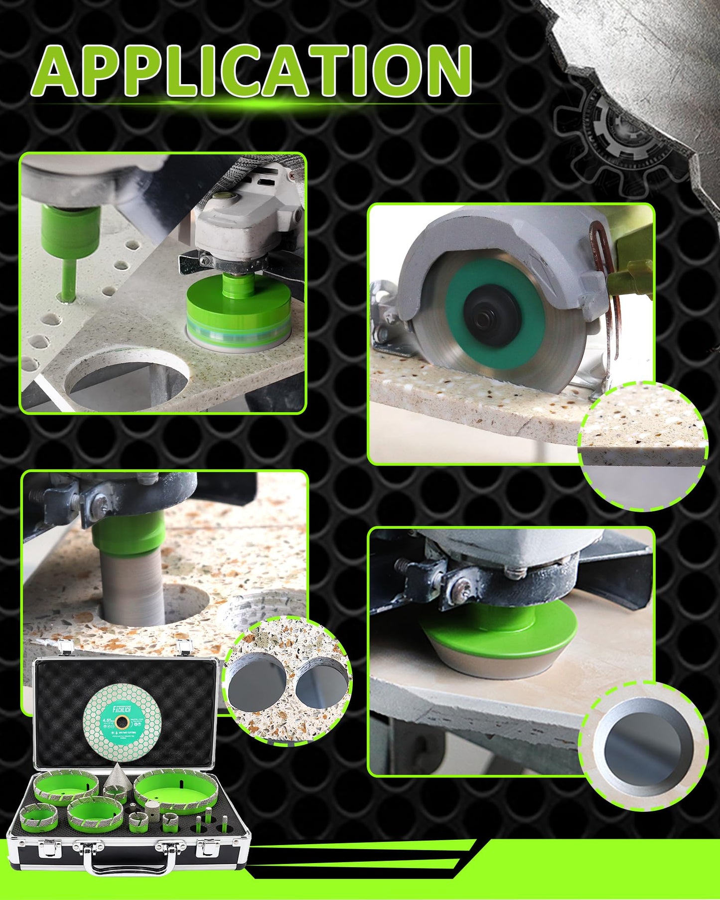 FACHLICH Tile Hole Saw Kit - 14pcs Diamond Hole Saw (6/6/8/20/25/35/50/75/100/125mm) with Finger Bit and Chamfer Bit, Tile Drill Bits for Porcelain Ceramic Marble Brick Granite,5/8"-11 Thread