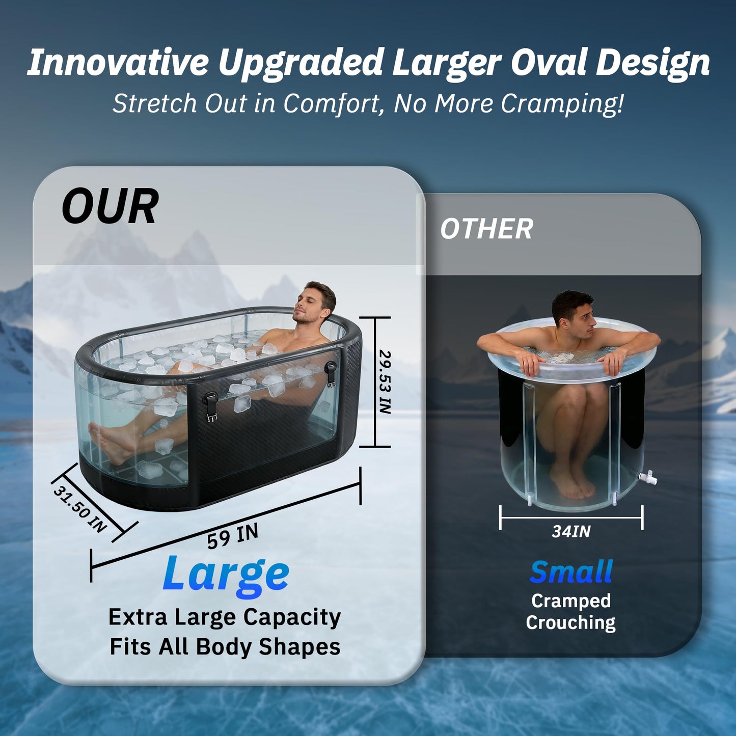 500L Portable Ice Bath Tub with Lid, Large Oval Cold Plunge Tub for Athletes Recovery & Therapy, Durable Inflatable Ice Bath for Full Body Immersion, Professional Cold Tank for Indoor Outdoor Use