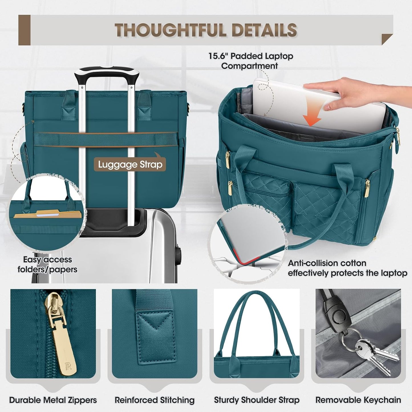 15.6 inch RAINSMORE Teacher Tote Bag with Insulated Lunch Compartment Laptop Bag for Women Lightweight Work Bags Nurse