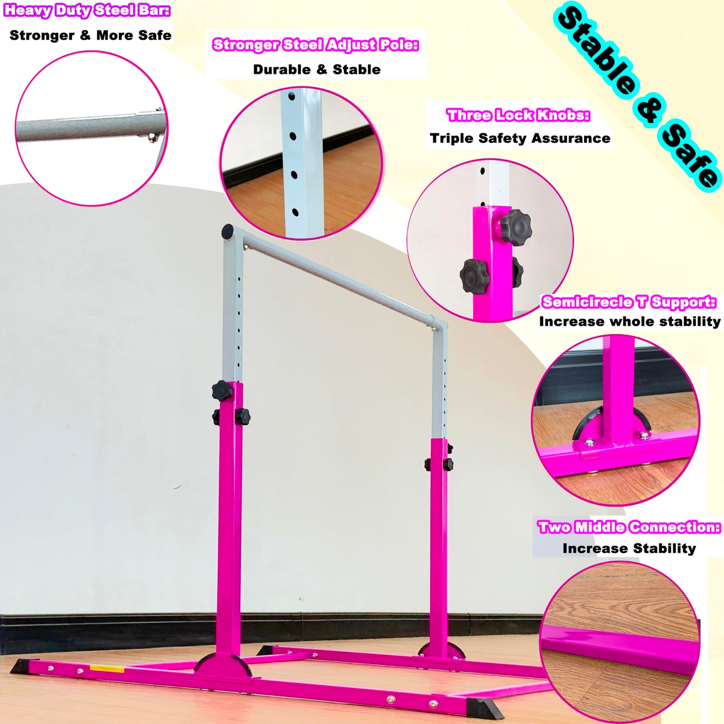 MARFULA Gymnastic Bar for Kids Gymnastic Kip Bar Horizontal Bar Purple Bar Gymnastic Training Equipment for Kids 3-15 Years Home and Club Use