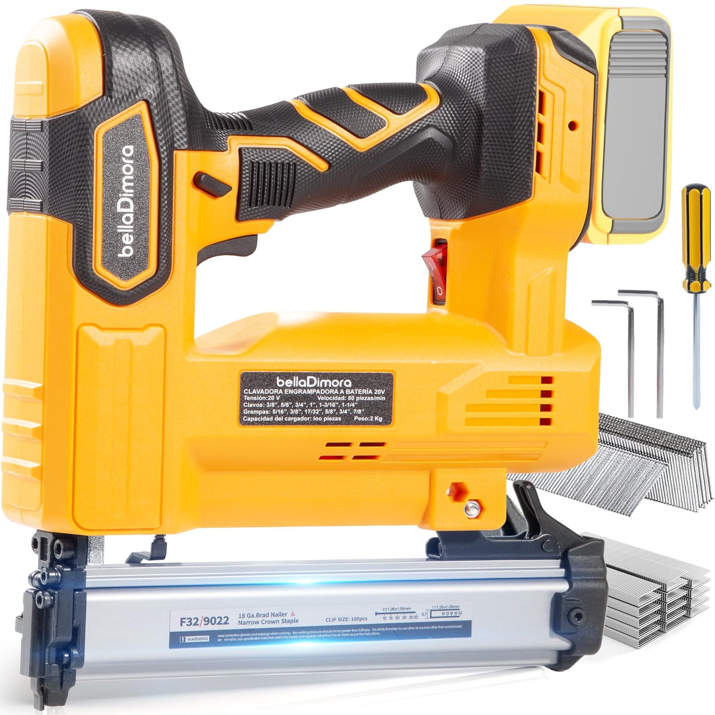 Cordless Brad Nailer Compatible with DeWalt 20V Battery, 2 in 1 Nail Gun & Staple Gun with 1000 Nails &1000 Staples, 18 Gauge Brad Nailer for Home Improvement(No Battery)