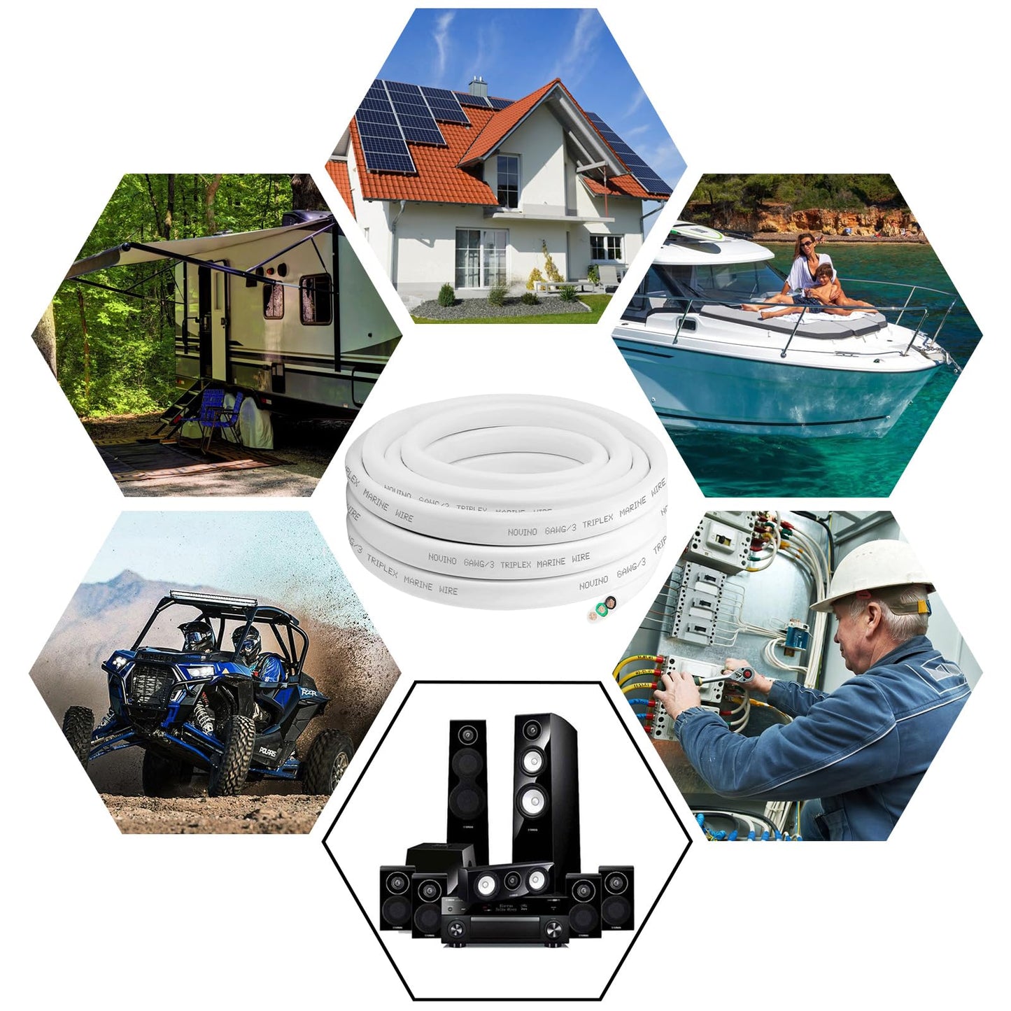 Marine Wire 6 Gauge,6 AWG Marine Grade Wire,6/3 Triplex Boat Cable,6 Gauge Oxygen-Free Copper Cable for Automotive RV Boat Speaker Solar Outdoor - 30ft