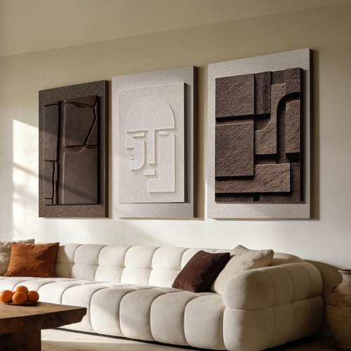 Azartslr Abstract Textured Wall Art - Modern Black & White Sandstone Decor | 3-Piece Geometric Set for Living Room & Bedroom