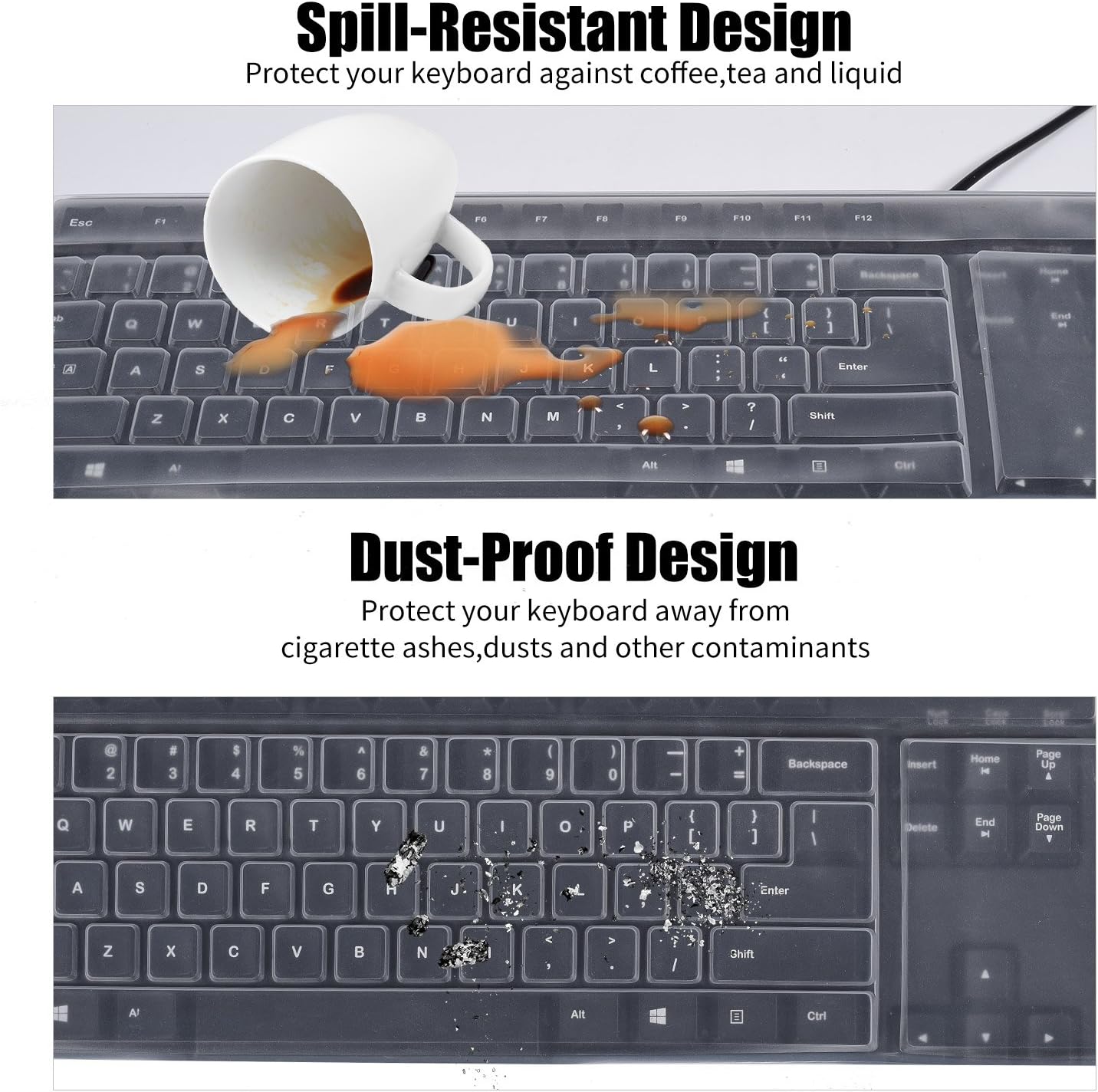 CaseBuy 104/107 Clear Desktop Computer Keyboard Cover Skin for PC Keys Standard Keyboard, Anti Dust Waterproof Keyboard