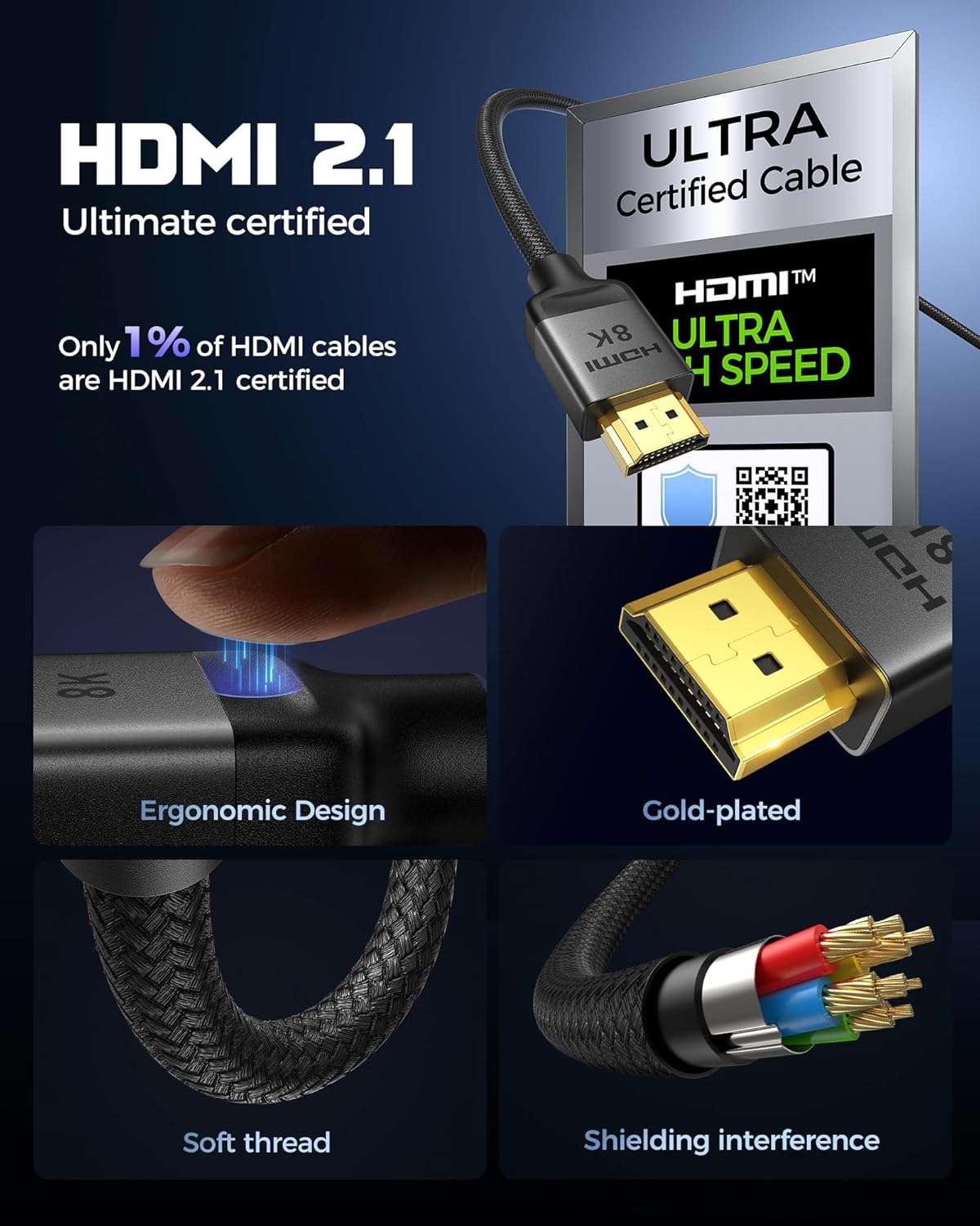 10K 8K 2.1 2-Pack 3.3FT, 2.1 [8K@60Hz, 4K@120Hz] Dolby 48Gbps, Silkland HDMI Cable Certified Ultra High Speed HDMI