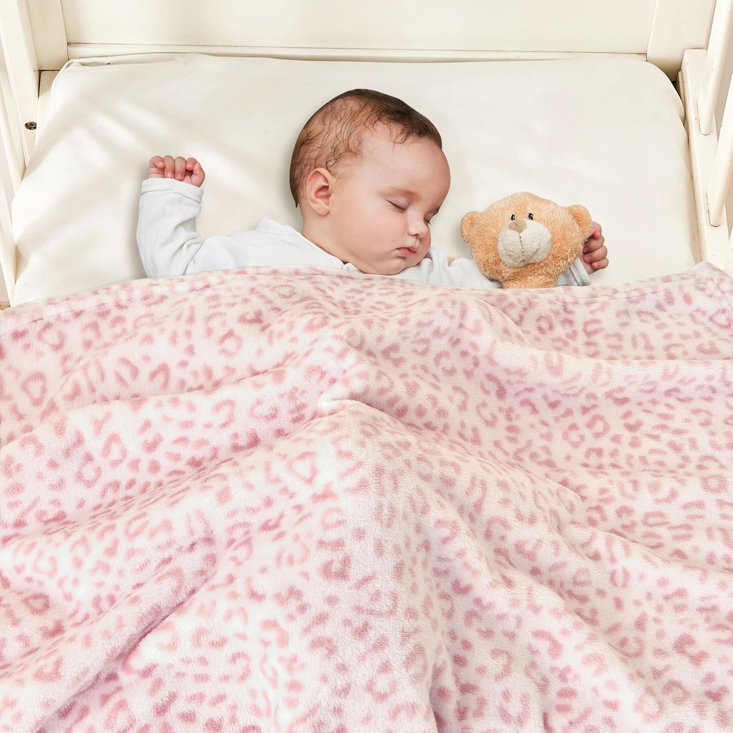 Yurhap Leopard Print Baby Blanket - Ultra Soft Cozy Fleece for Girls | 30"x40", Light Pink