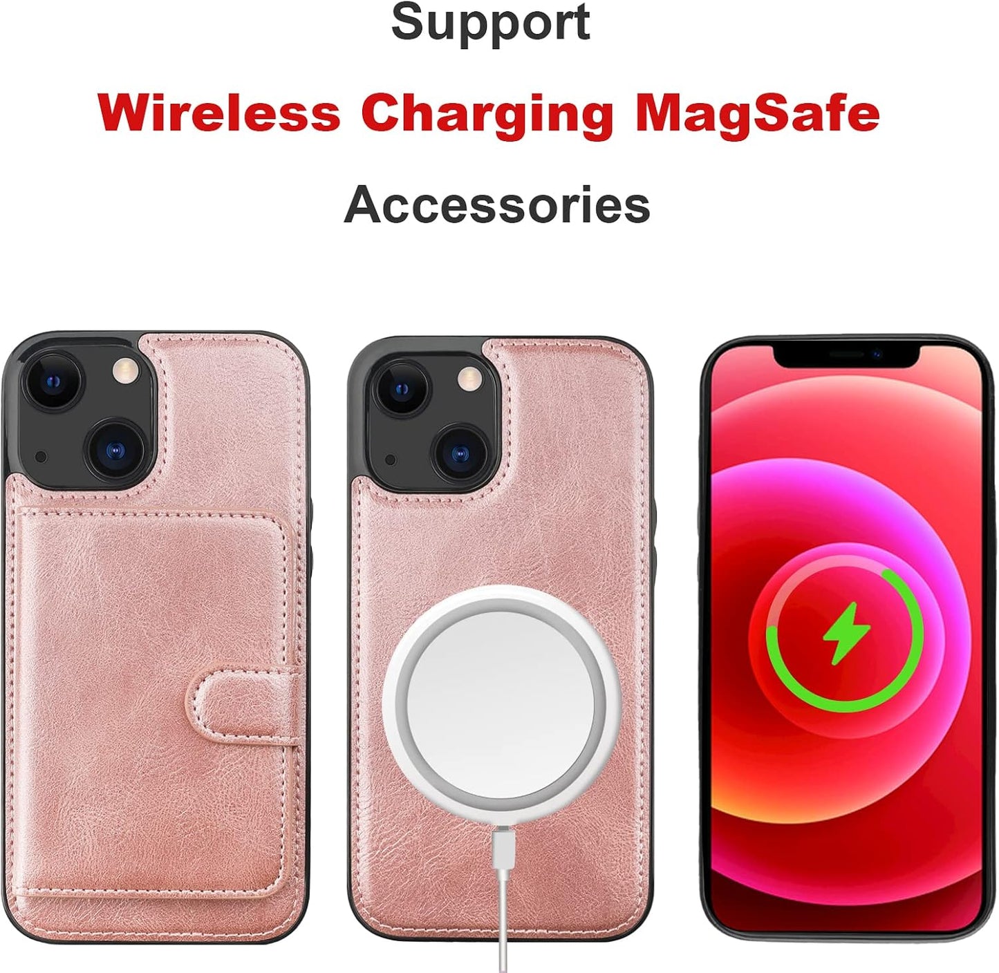 Bocasal 13 6.1 Inch Wallet Case for iPhone Compatible with MagSafe Magnetic RFID Blocking Detachable Premium PU Leather