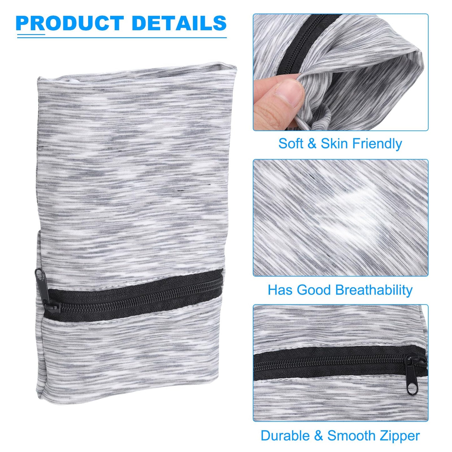 PATIKIL 6"x 4" Wrist Pouch, 2 Pcs Wrist Wallet Sports Wristband Wallet with Zipper Pocket for Running Jogging Hiking Cycling Yoga, Light Gray