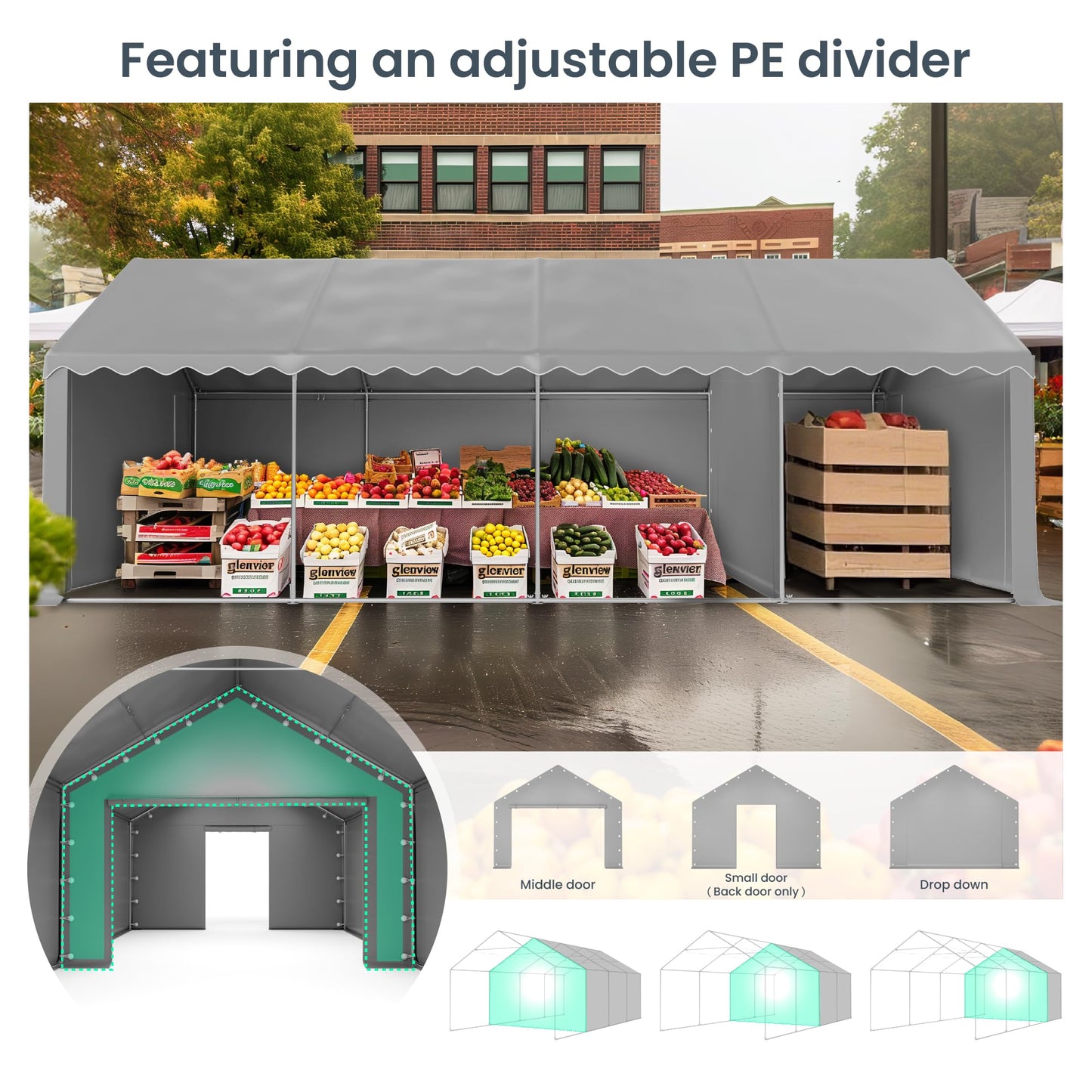 PHI VILLA Portable Garage,13x26 ft Storage Tent Outside Commercial Sheds Carport Party Tents Shelter, Heavy Duty Event Canopy Shelters Waterproof UV Resistant with Rollup Zipper Doors