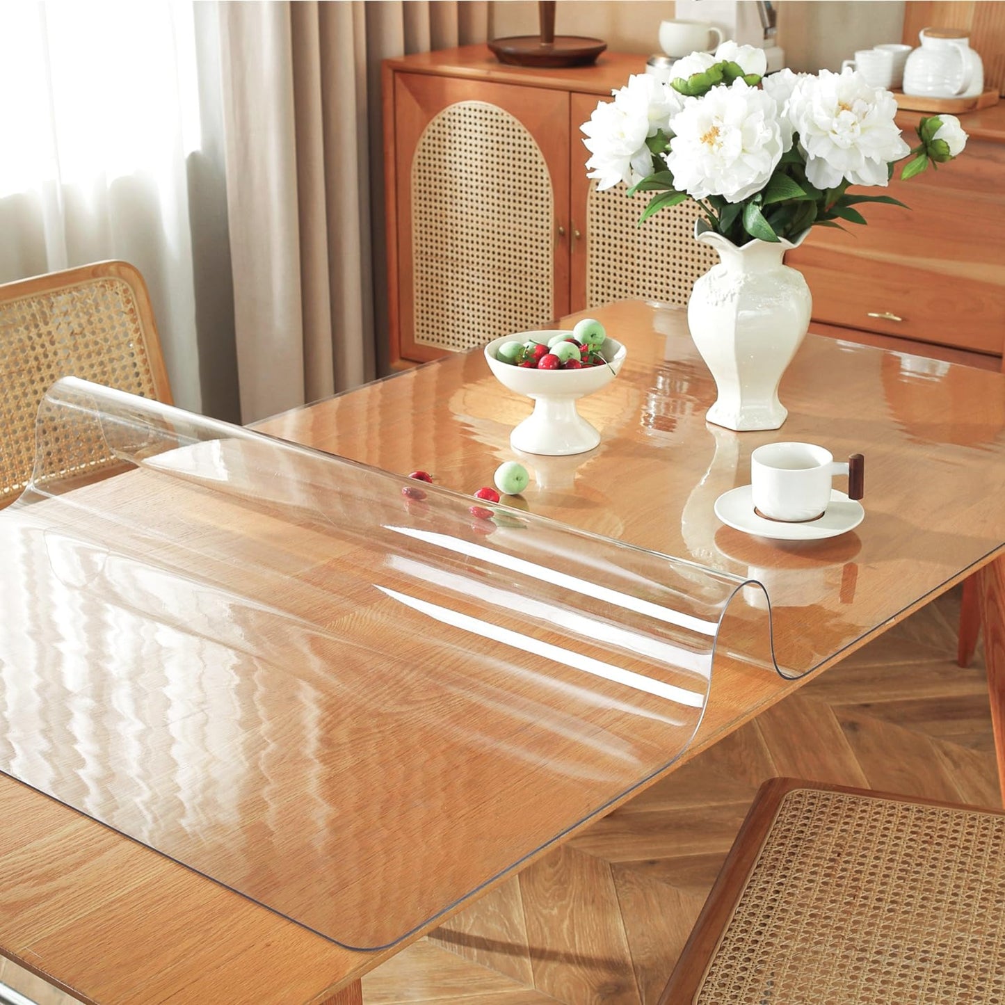 OstepDecor Clear Table Cover Protector 44 x 78 Inch, 1.5mm Thick Plastic Table Cover, Dining Table Protector Pad, Waterproof & Easy Cleaning PVC Desk Mat for Dresser, Coffee & Kitchen Wooden Tabletop