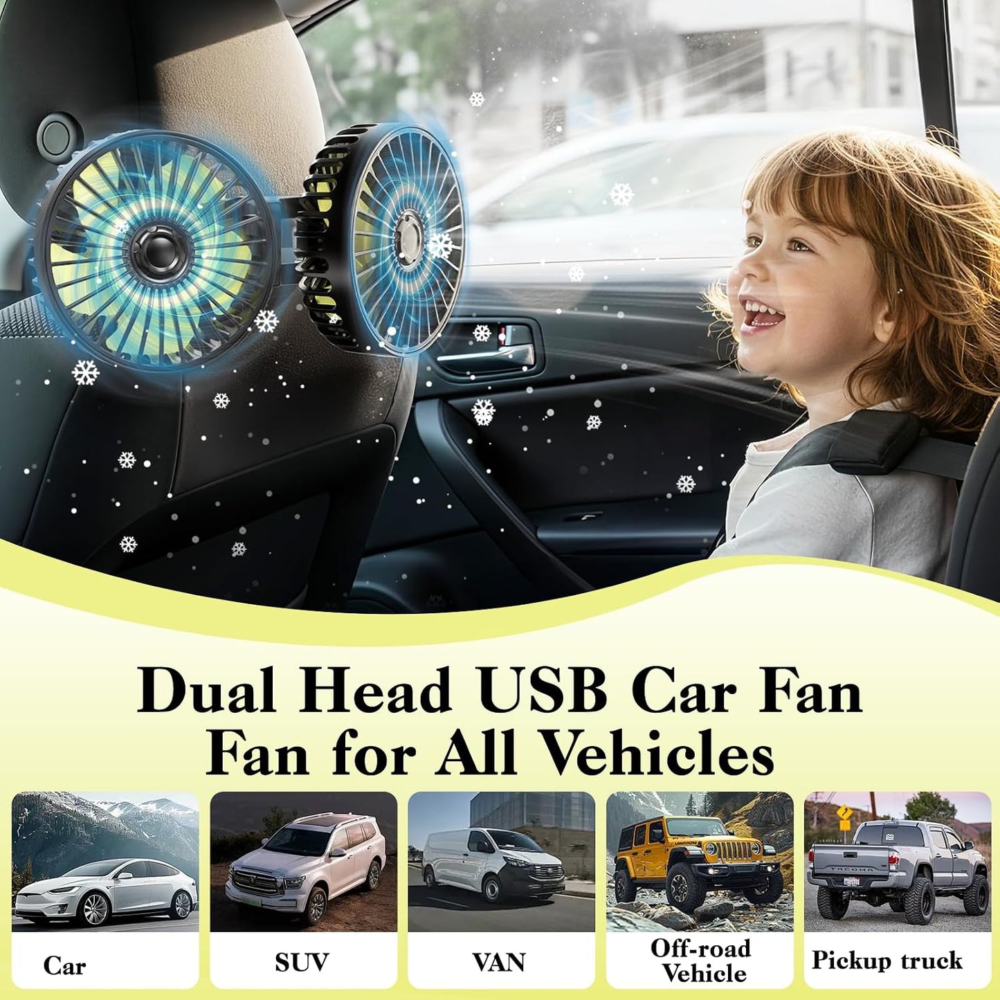 Dual Backseat Car Fan - Kid-Friendly Airflow Solution for Rear Seats